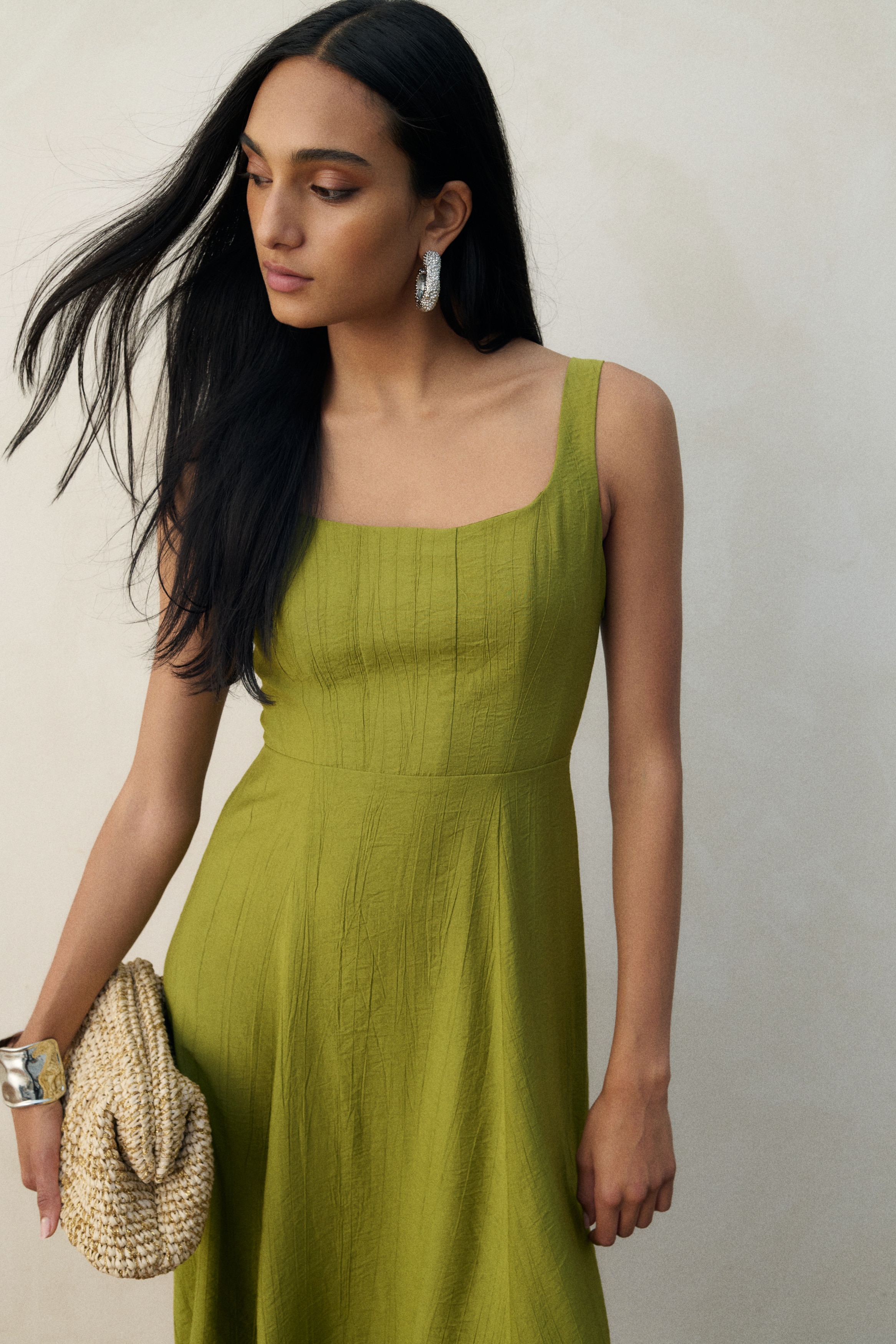 Ladies - Olive green Flared-skirt dress - Size: 6  - H&M