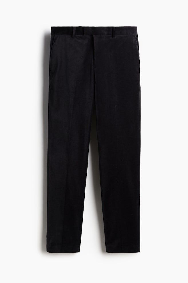 Slim Fit Cropped Velvet Pants - Navy blue - 1