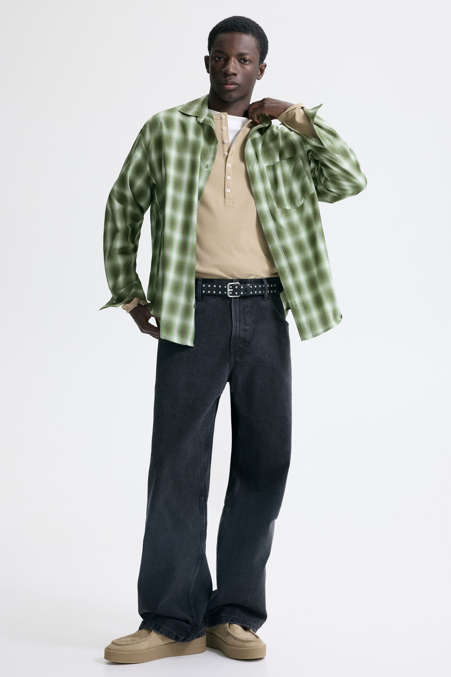 חולצה Relaxed Fit - Khaki green/Checked - 3