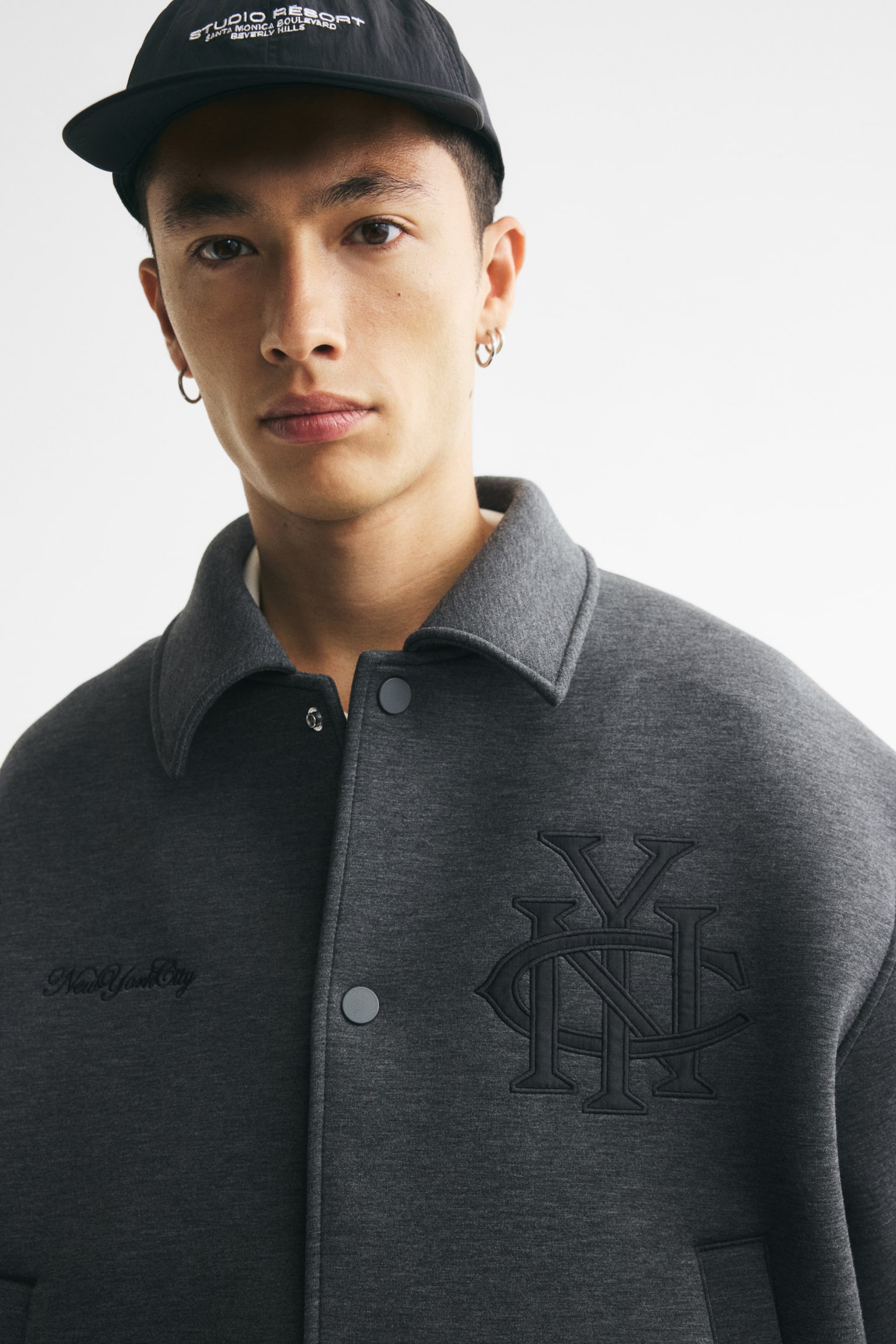Мужская куртка H&M Scuba Baseball, цвет: Тёмный серый меланжевый — фото 4