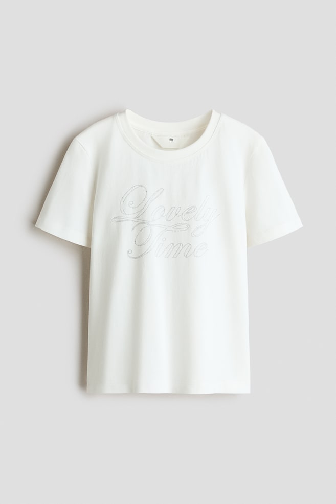 Cotton T-Shirt with Motif - White/Lovely Time - 1