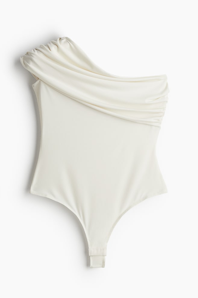 Draped one-shoulder body - White/Black - 1