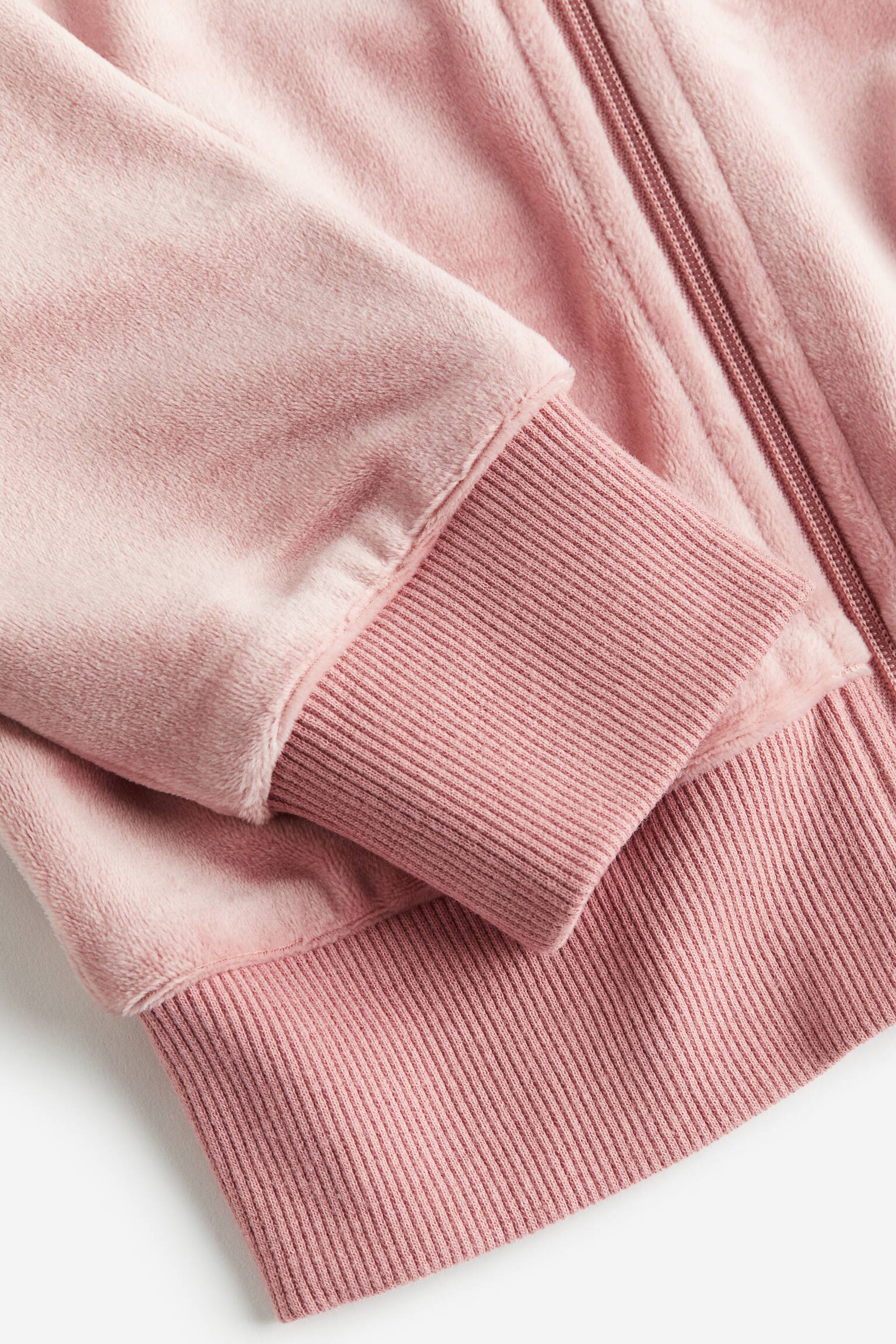 Velour Zip Up Hoodie - Pink/Light sage green/Dark grey - 2