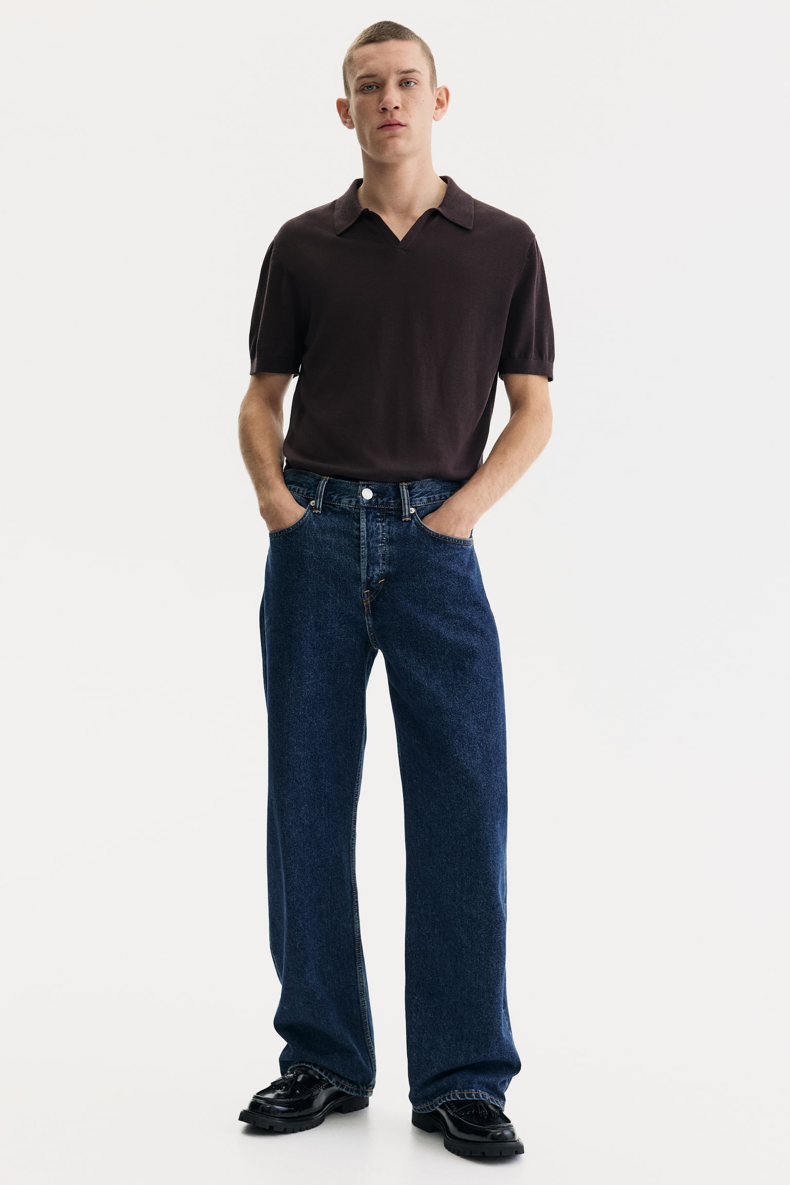 標準剪裁V領Polo衫 - Dark brown/米色/綠色 - 3