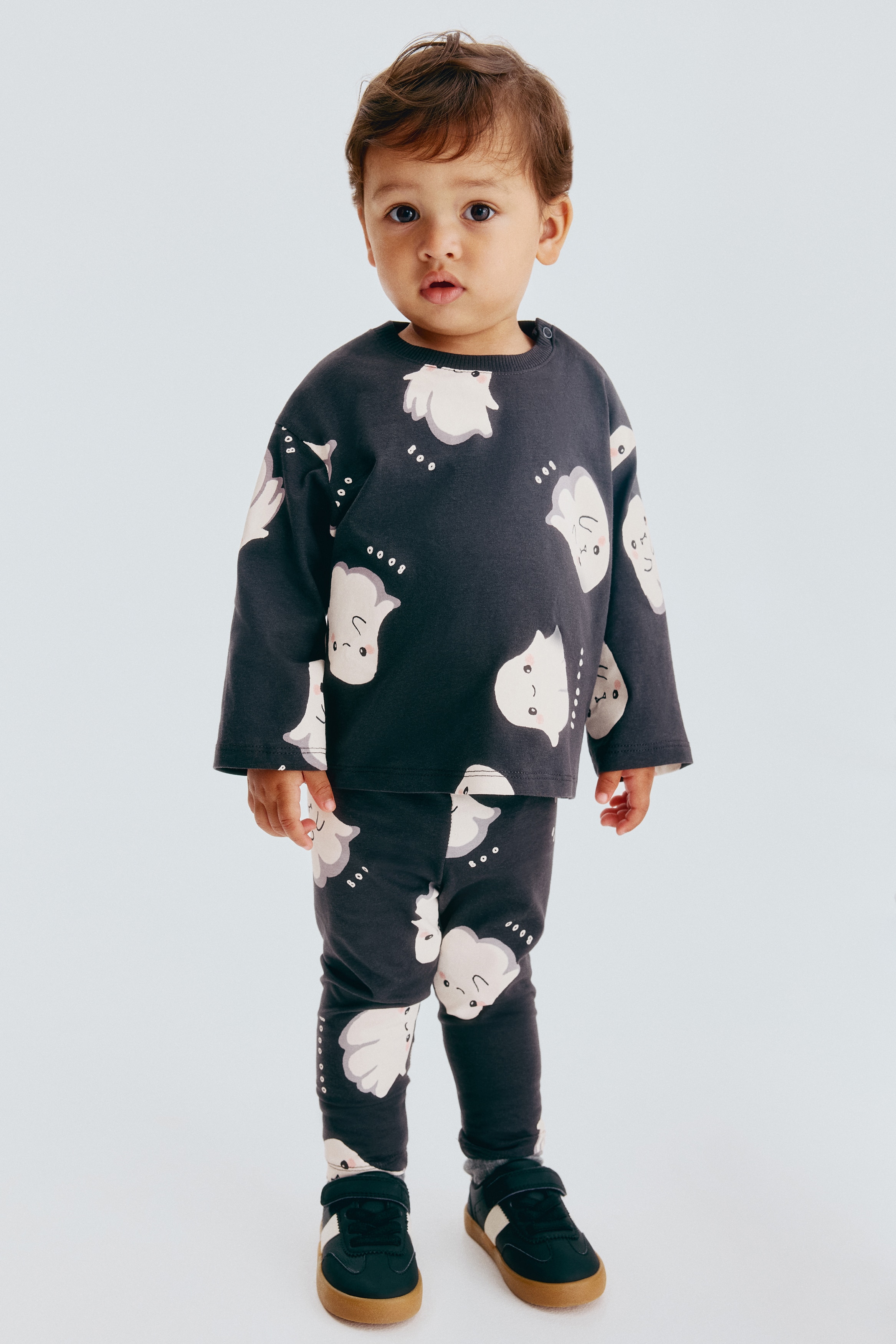 2-piece printed cotton set - Dark grey/Ghosts/Black/Skeleton/Light beige/Pumpkins