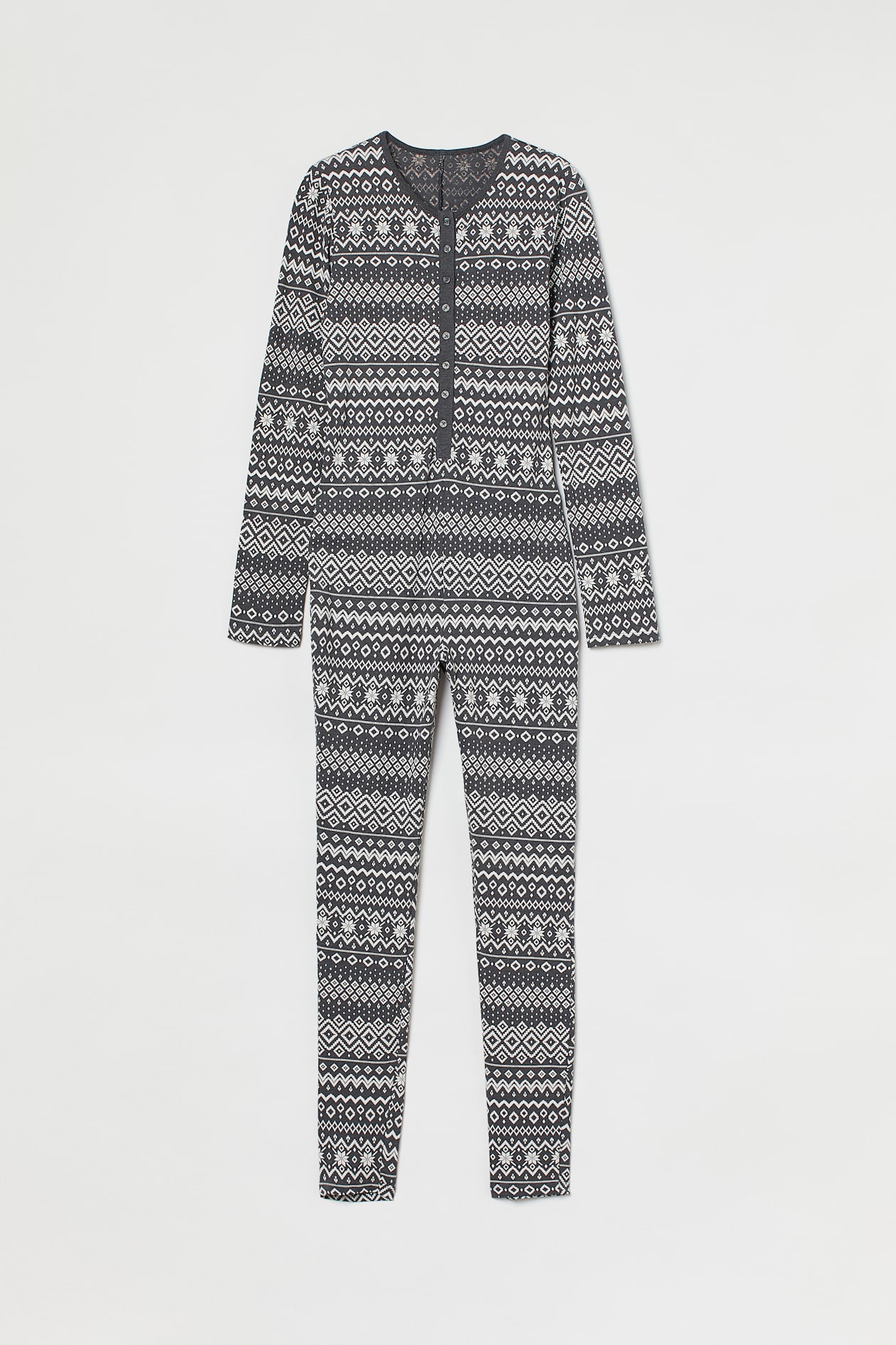 Pajama Jumpsuit - Round Neck - Long sleeve - Dark gray/patterned ...