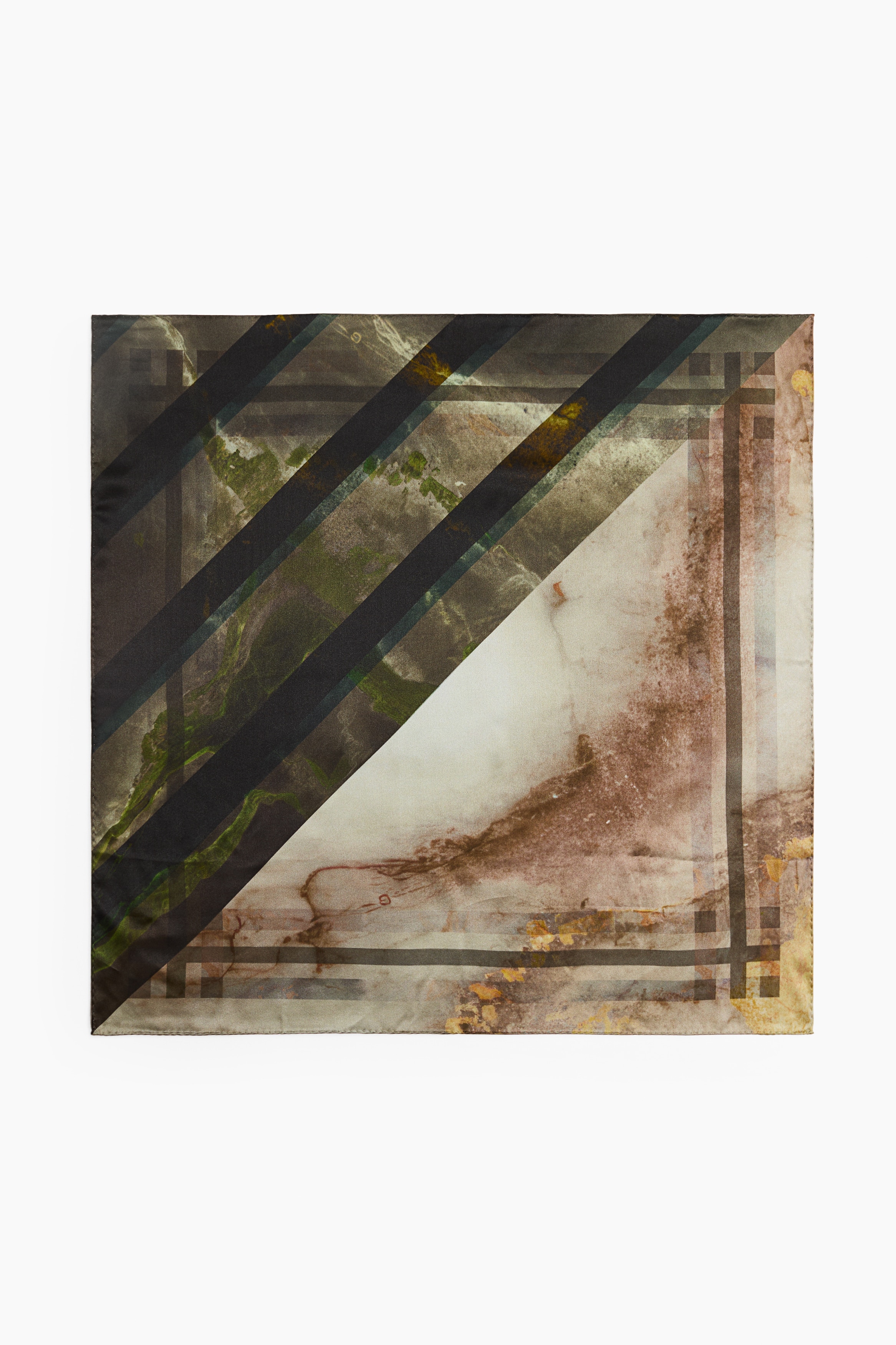 Patterned silk scarf - Dark khaki green/Patterned