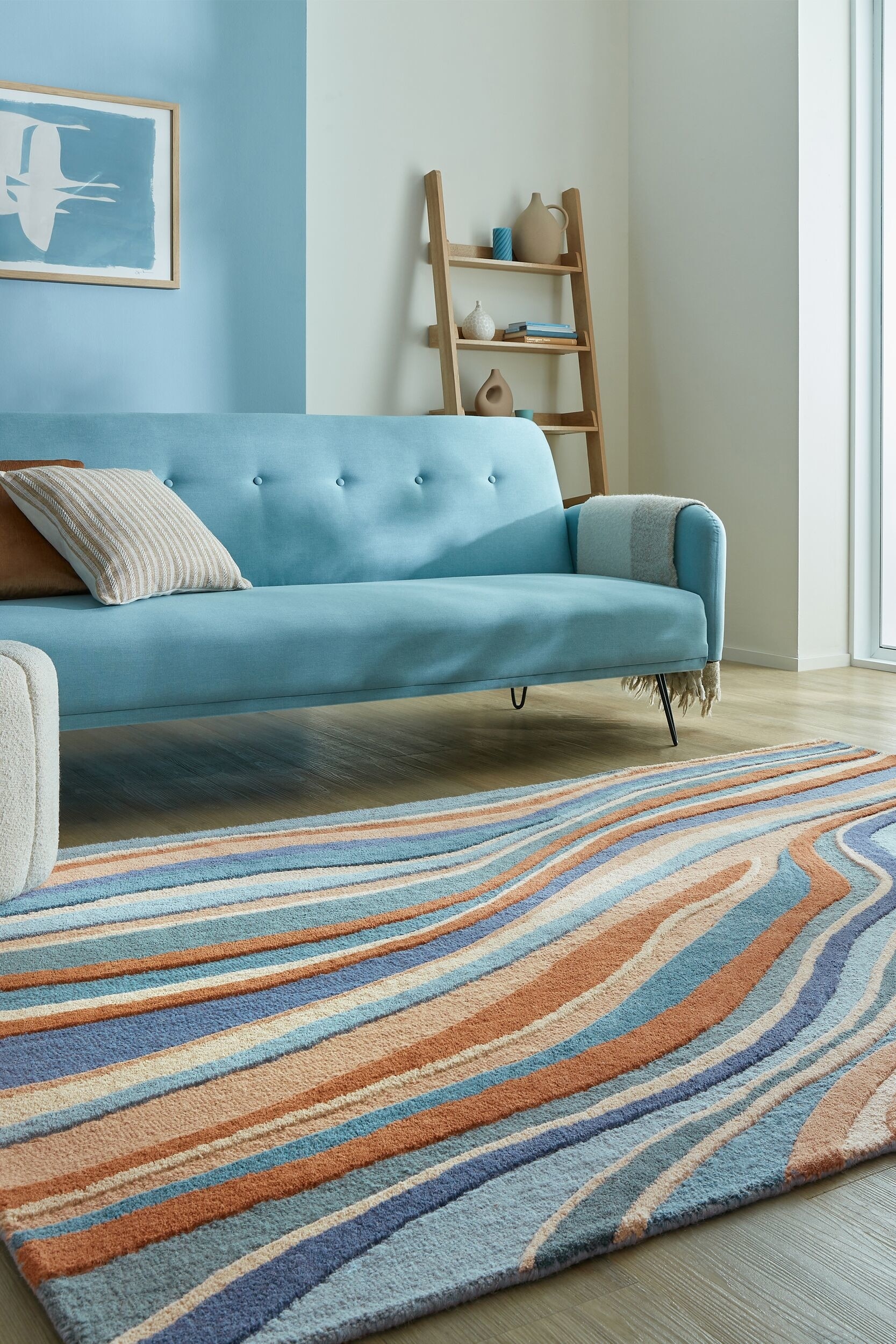 Abstract Flow Wool Rug - Blue/Pink/green