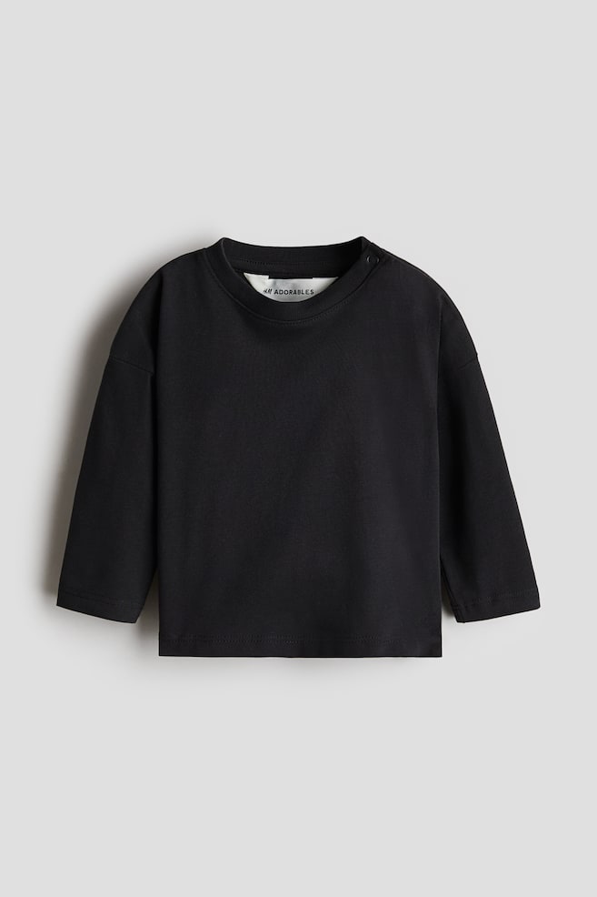 Long-Sleeved Pima Cotton T-Shirt - Black/White - 1