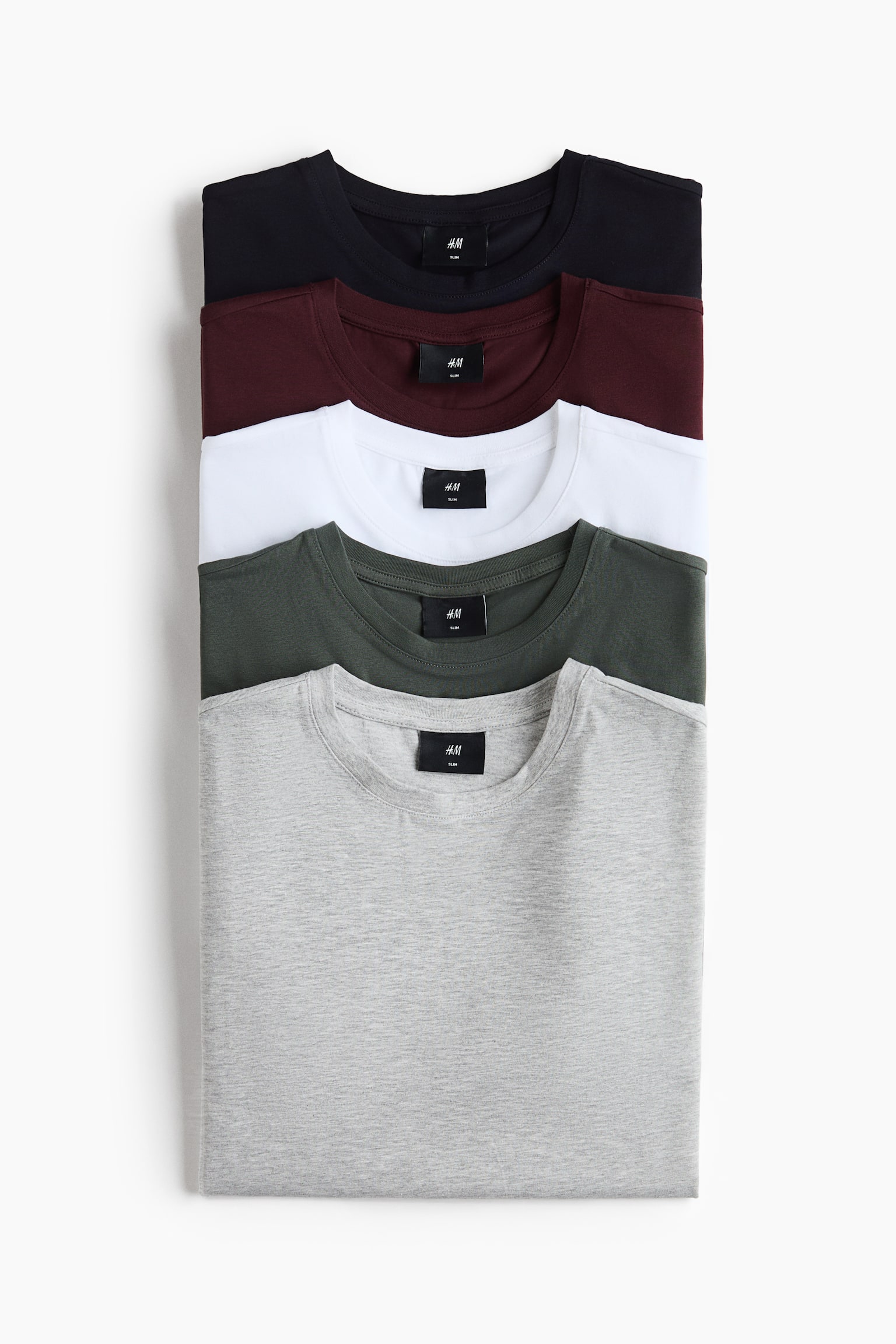 5 kpl T-paitoja Slim Fit - Sininen/Punainen/Valkoinen/Valkoinen/Musta/Ruskea/Harmaa/Valkoinen/Tummanturkoosi/Valkoinen