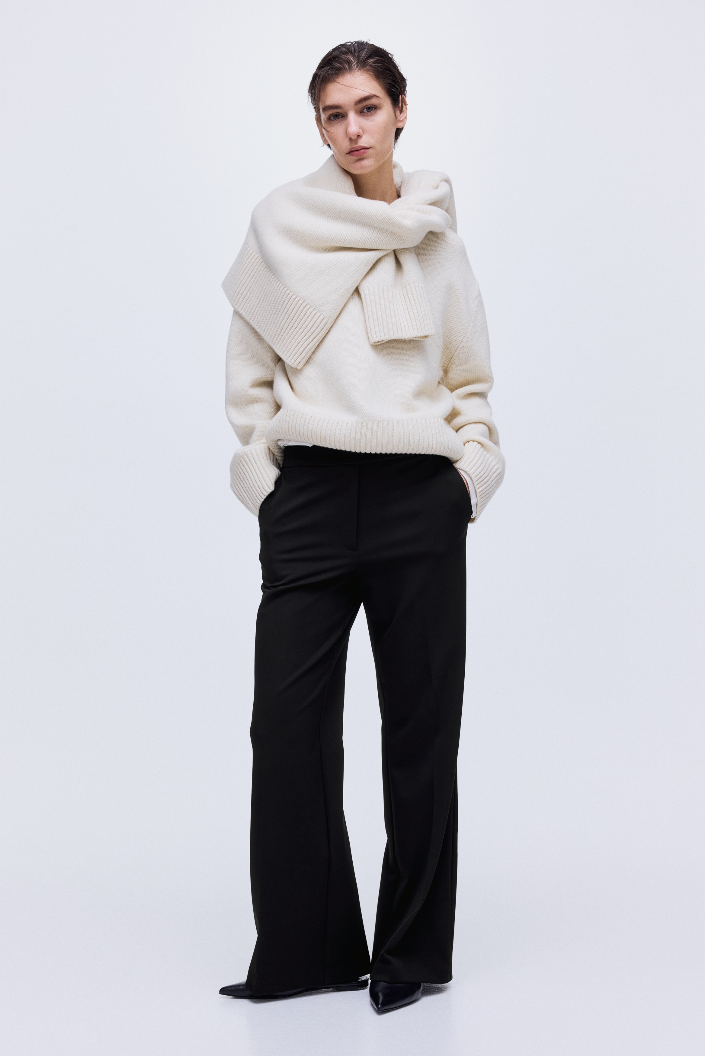 Pantalon bootcut en twill - Noir/Marron foncé