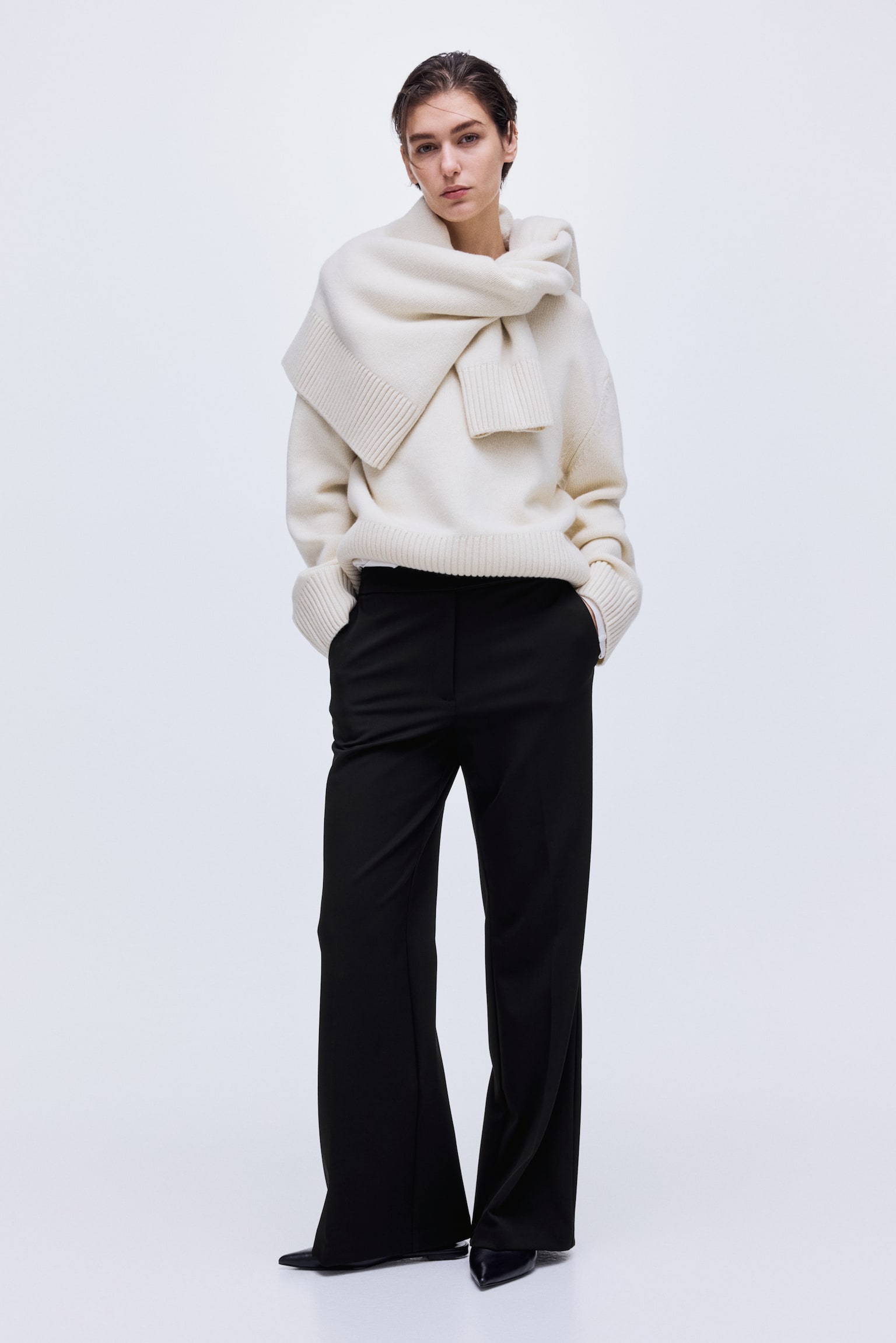 Bootcut twill trousers - Black/Dark brown - 1