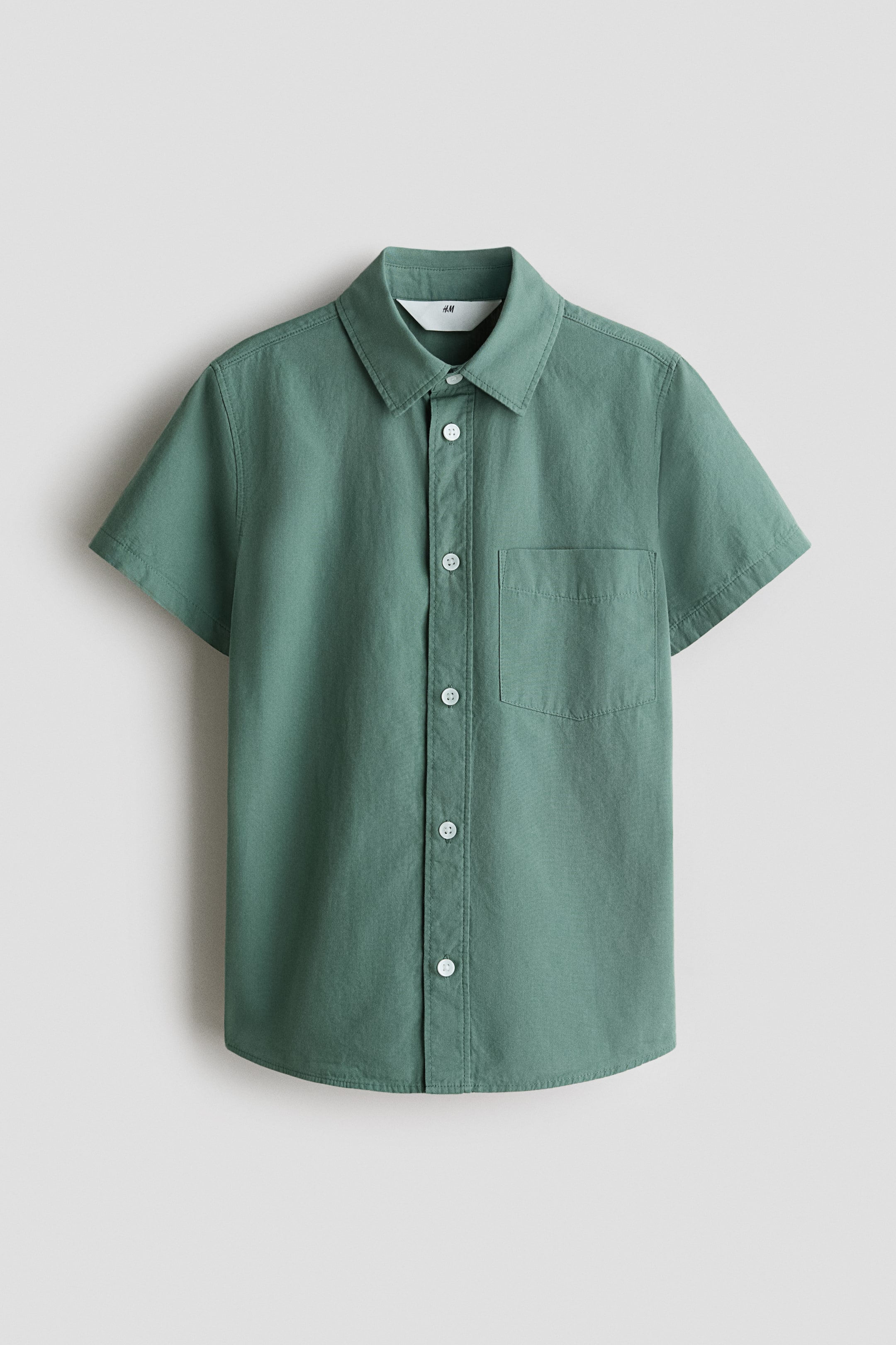View larger image: Short-sleeved cotton shirt - Dusty green - Kids | H&M MY 1