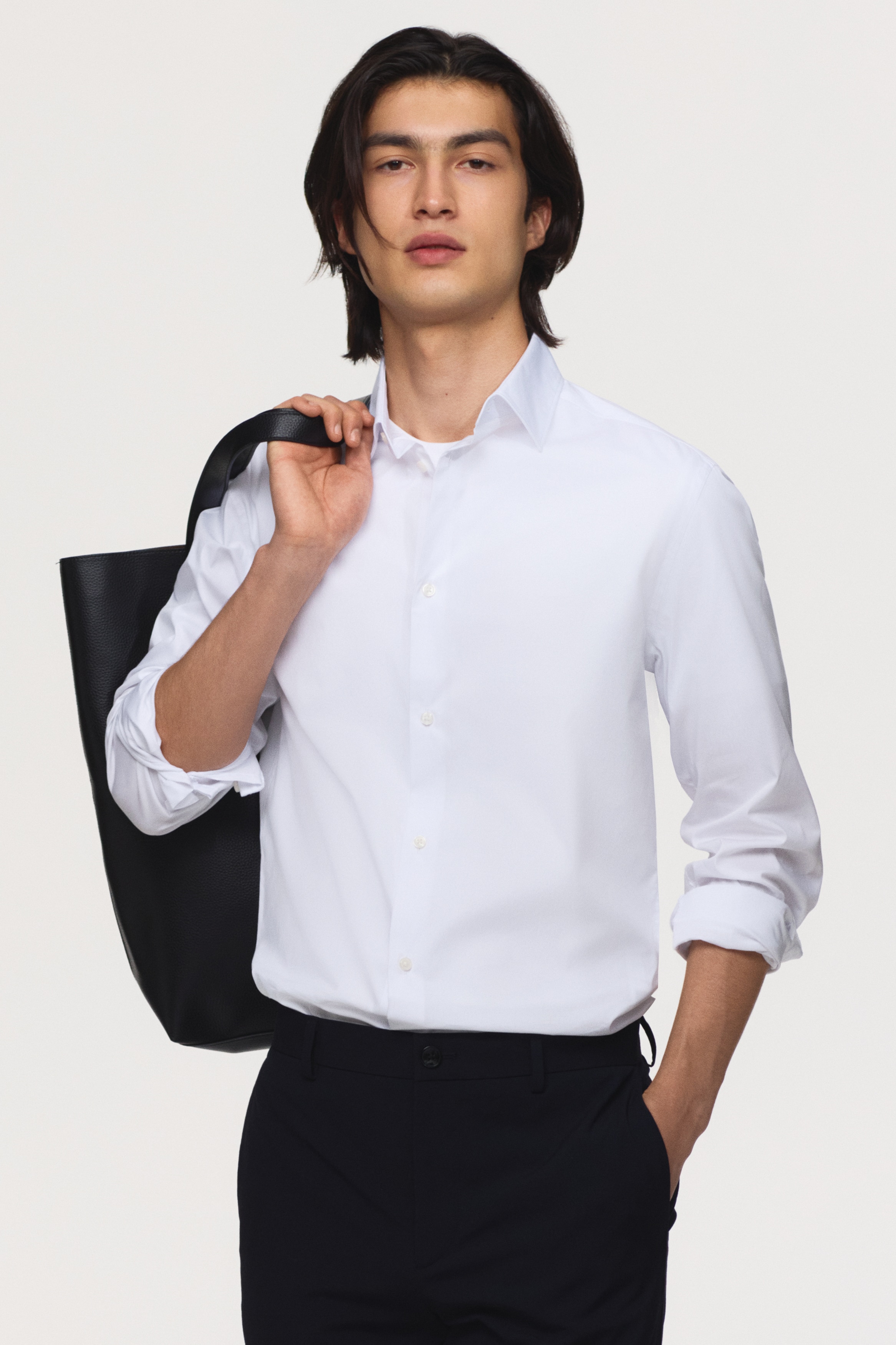 Chemise stretch Slim Fit - Blanc/Noir/Bleu clair/Beige foncé