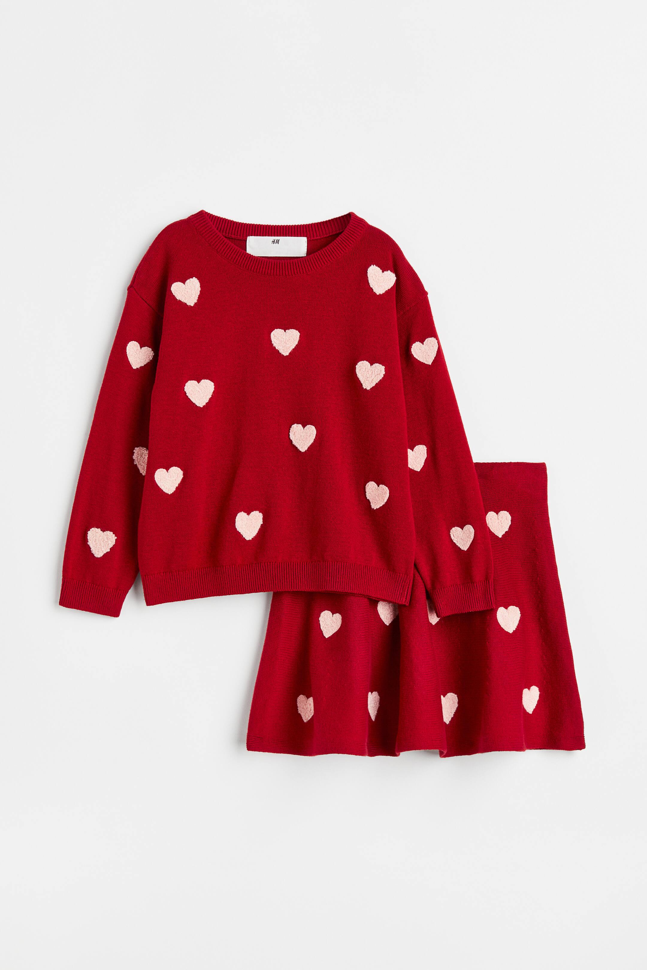 View larger image: 2-piece Knit Cotton Set - Red/Hearts - Kids | H&M AU 1