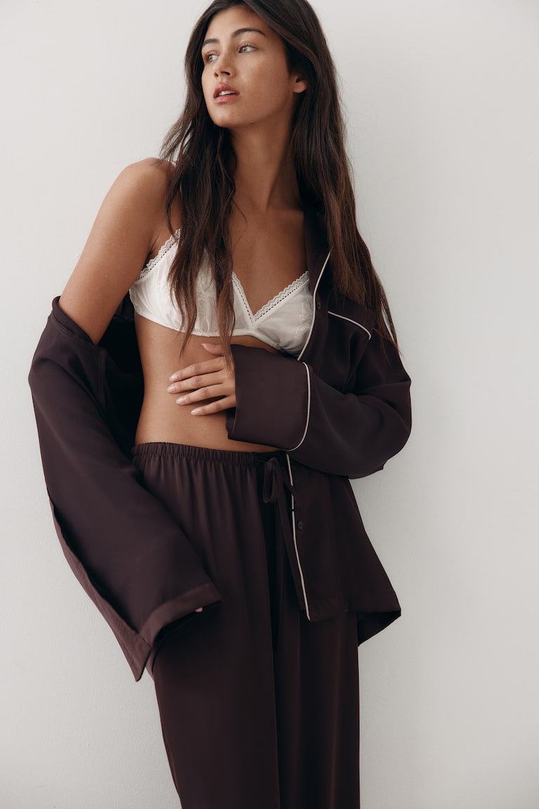 Haut De Pyjama Ou Nuisette Satin Violet Sunburst Taille M - Occasion Très Bon état