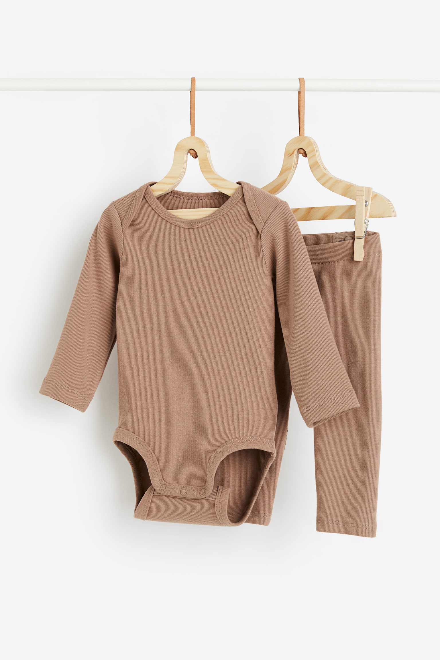 2-piece Cotton Set - Dark beige/Dark grey - 1