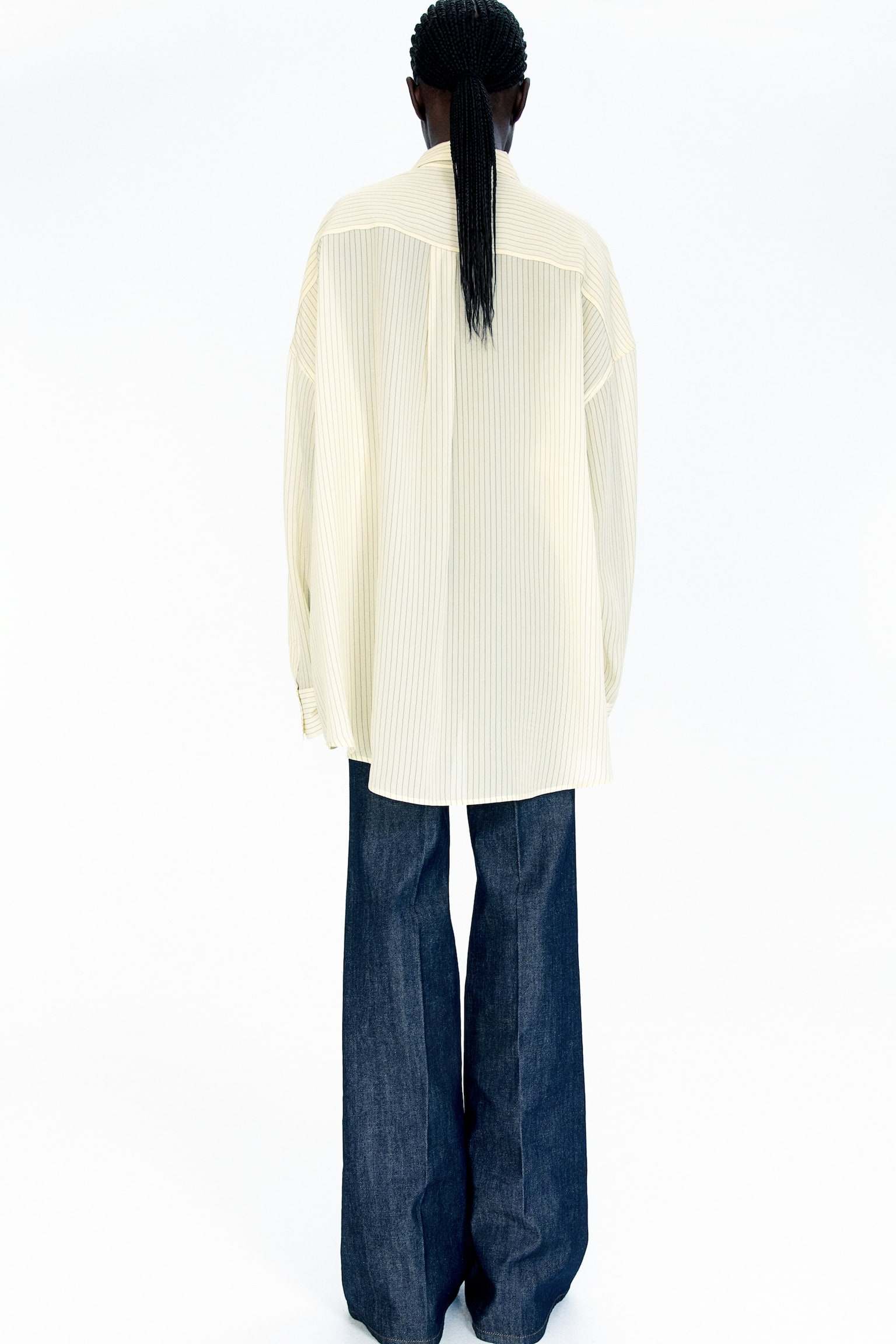 Oversized silk-blend shirt - Light yellow/Pinstriped - 3