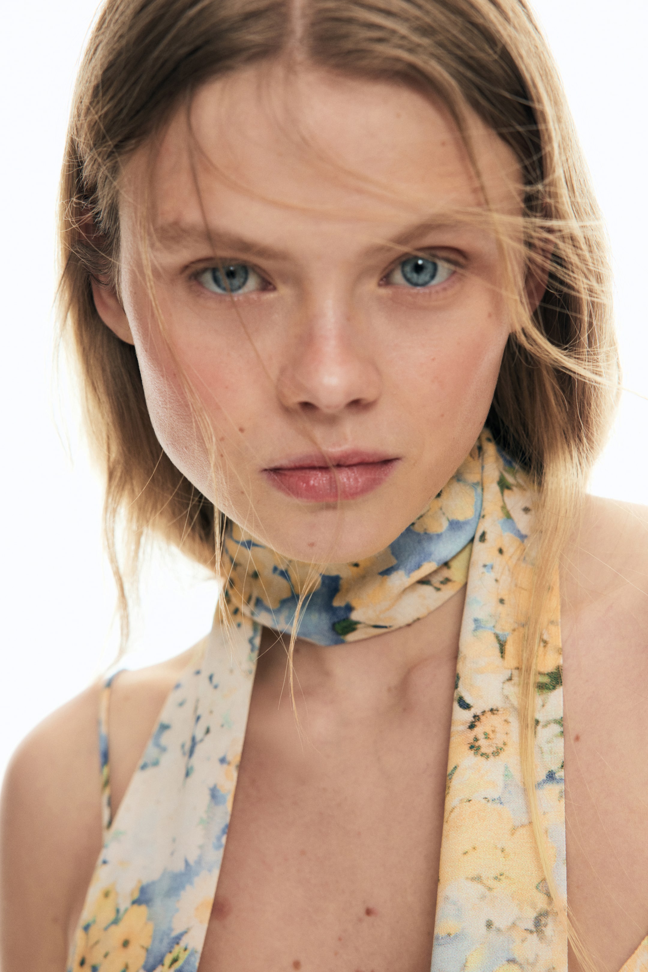 Flounced Chiffon Dress with Scarf