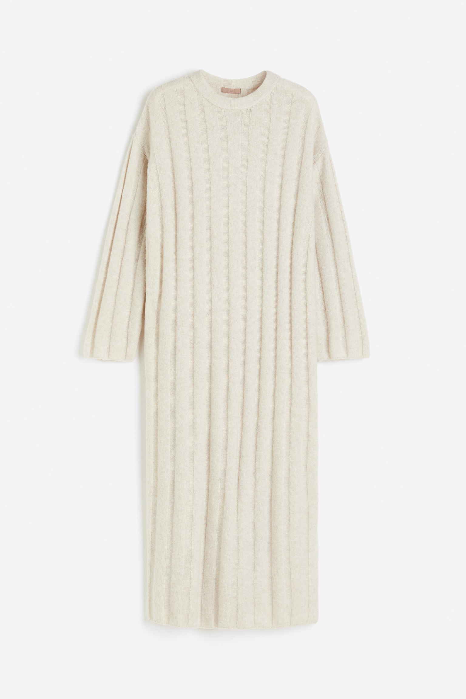 Long rib-knit dress - Light beige - 2