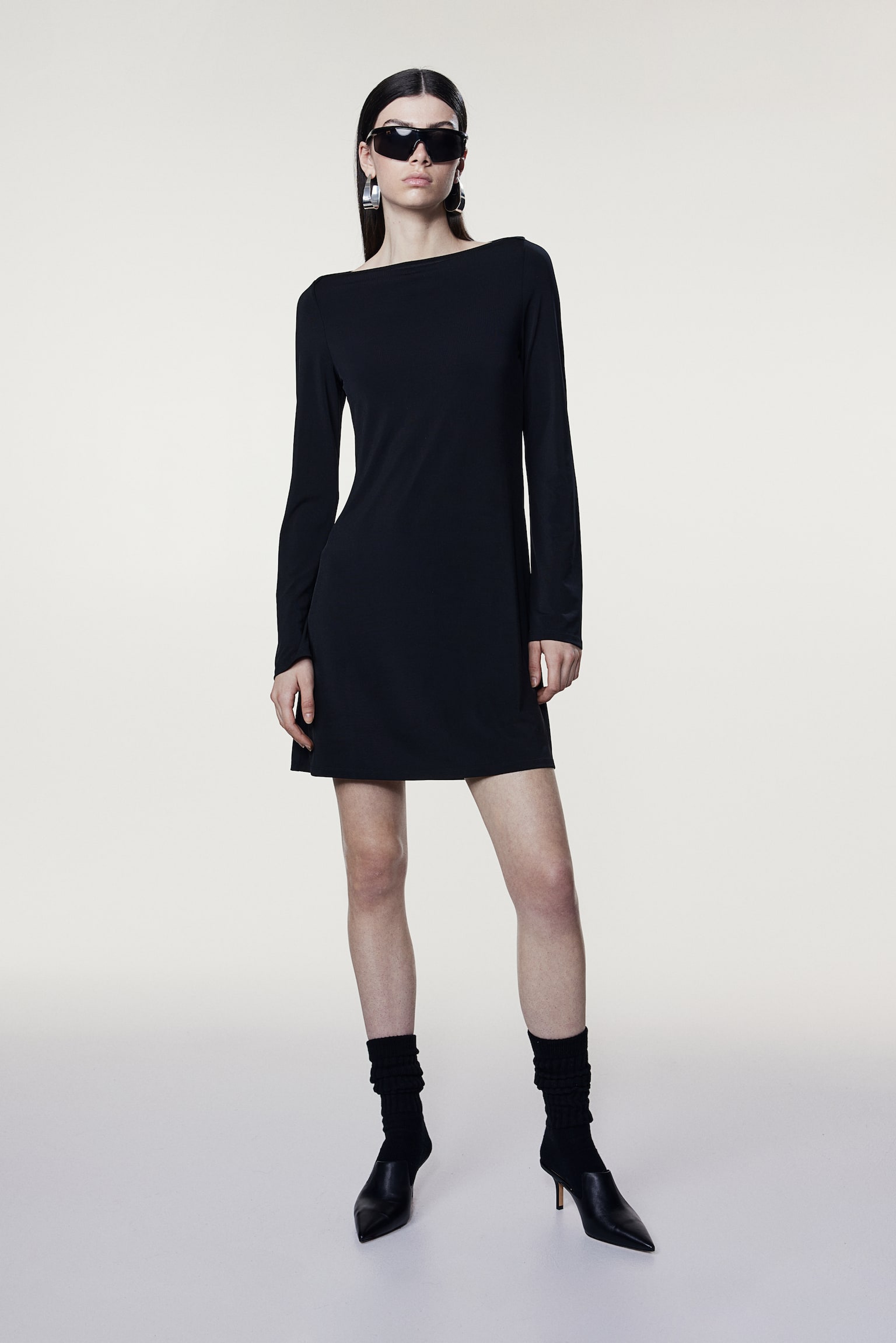 Boat-neck jersey dress - Black/Dark grey - 2