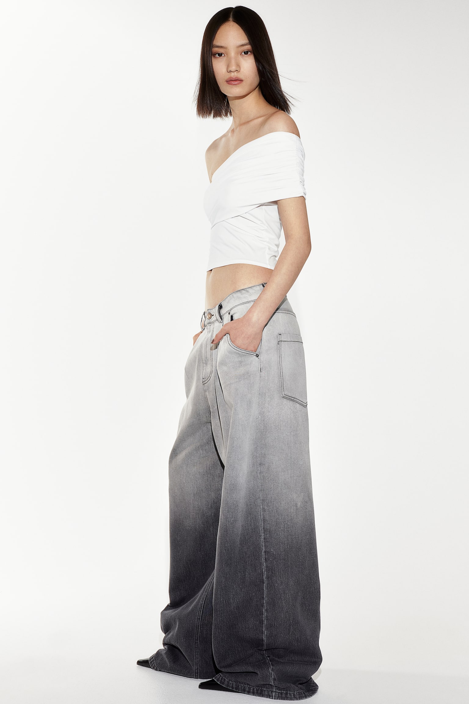 Wide twill trousers - Light grey/Ombre - 5