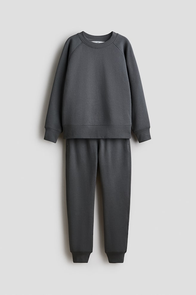 2-Piece Textured Sweatsuit - Dark gray/Beige - 1