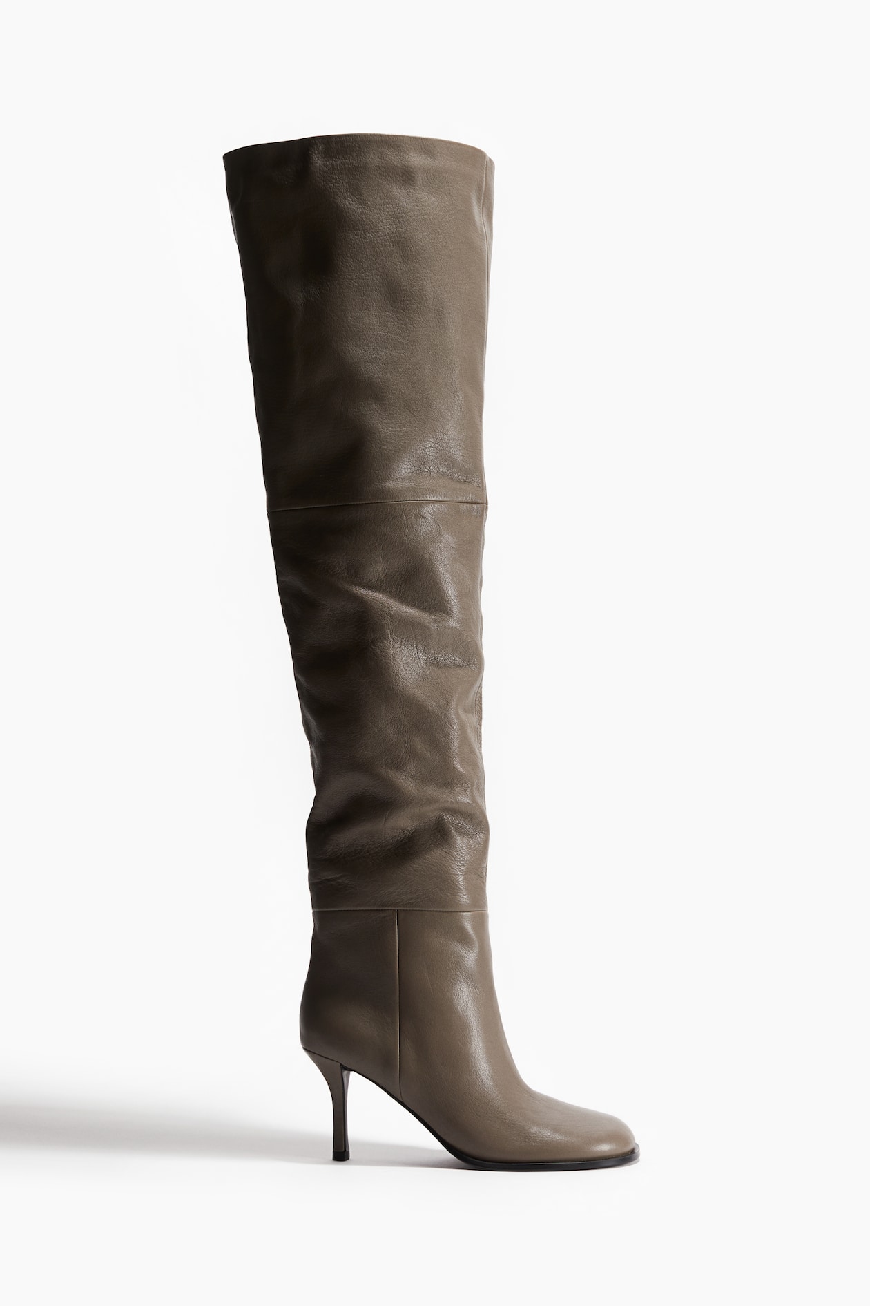 Over-the-knee Leather Boots Dark taupe Ladies H&M US