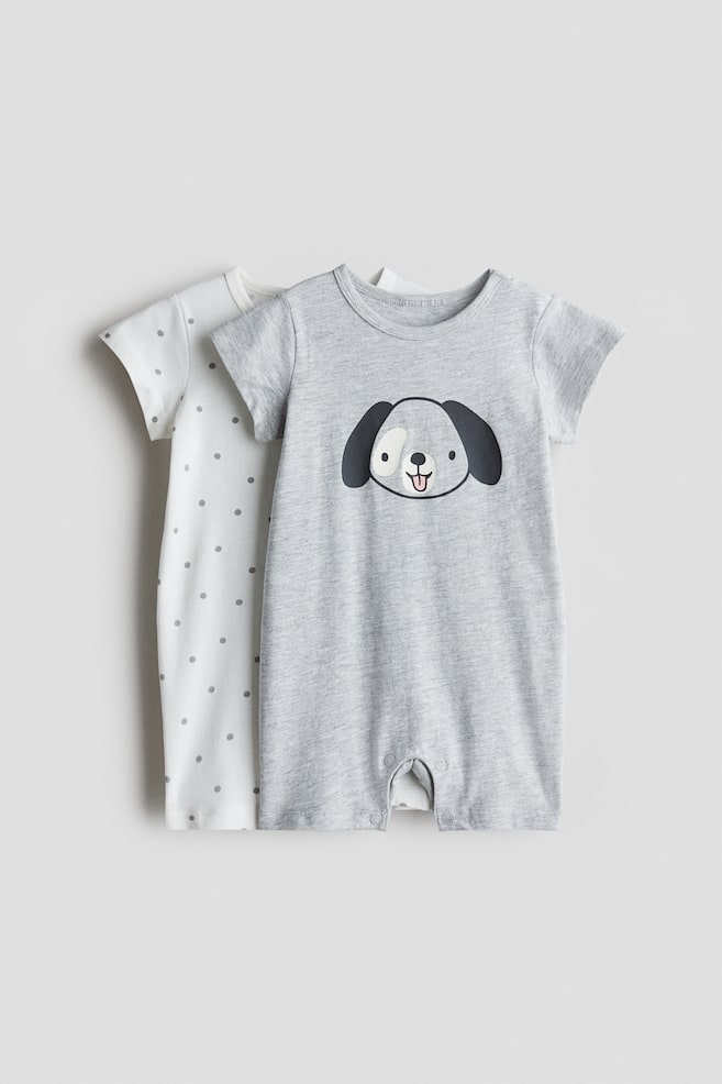 Lot de 2 pyjamas en jersey de coton - Gris clair/chiot/Rose clair/fruits/Beige/animaux/Rose ancien clair/blanc - 1