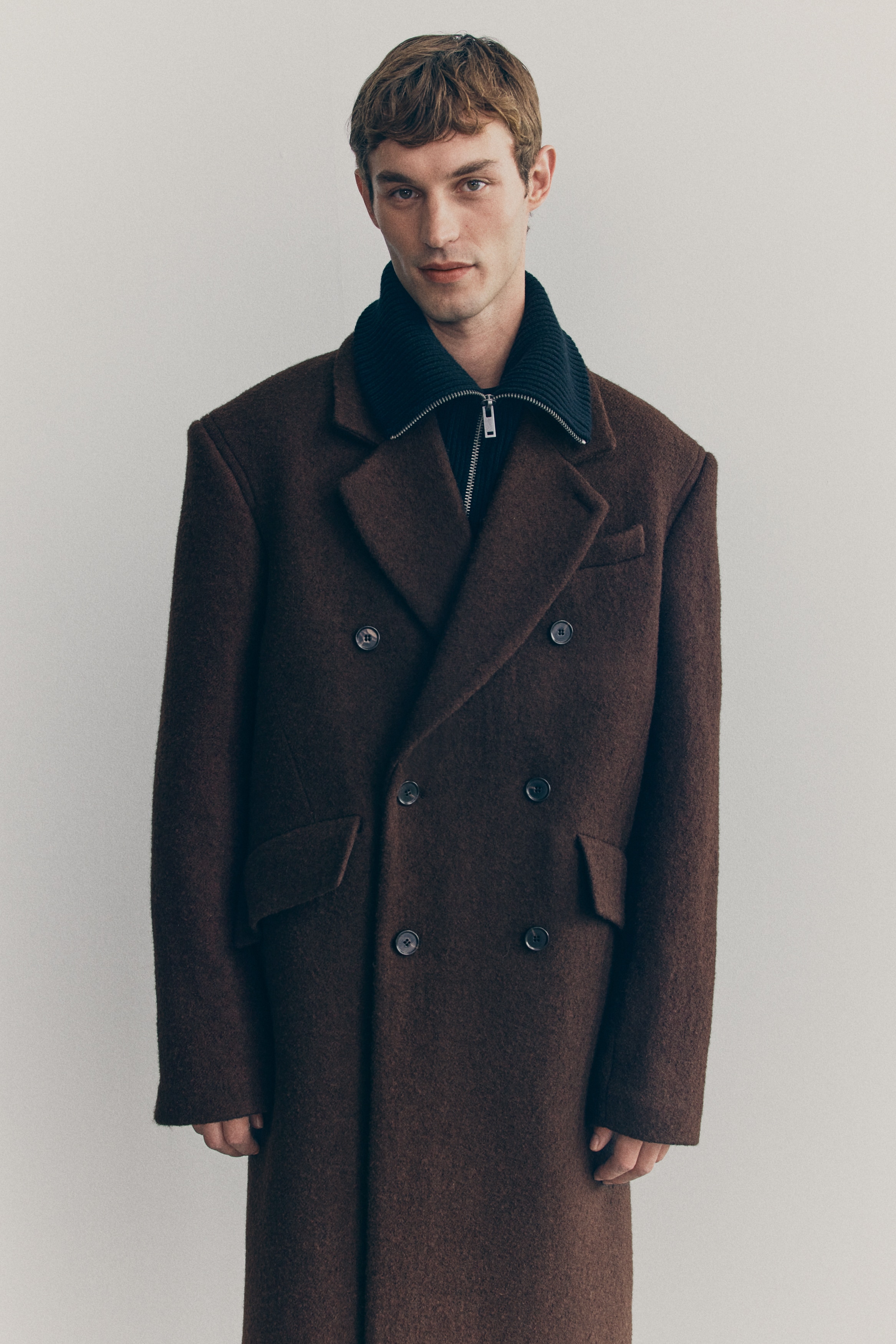 ウール ダブルブレストコート - ブラウン - Men | H&M JP