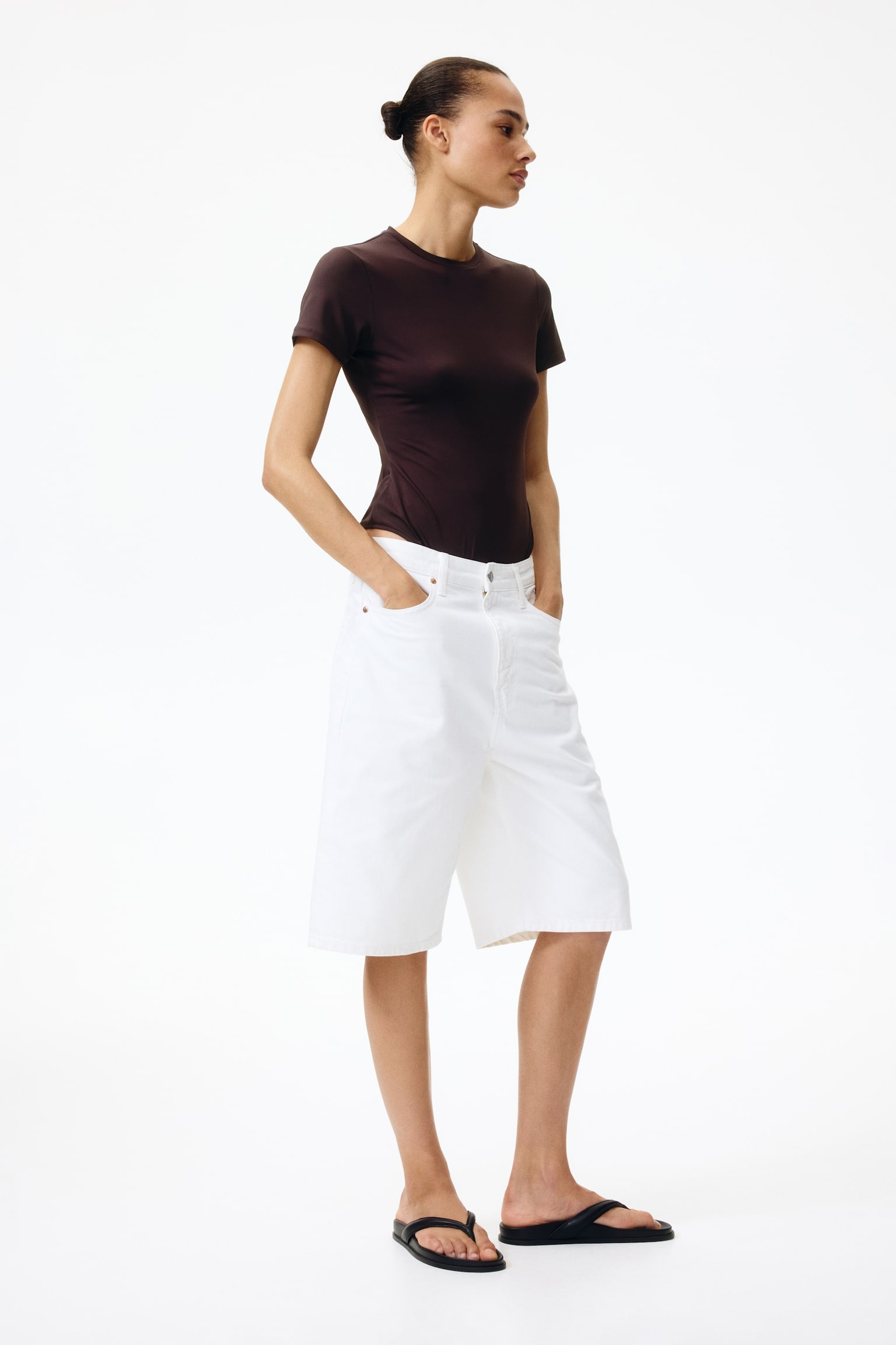 Боди Short-Sleeved, микрофибра — H&M, цвет: Тёмный коричневый — фото 4