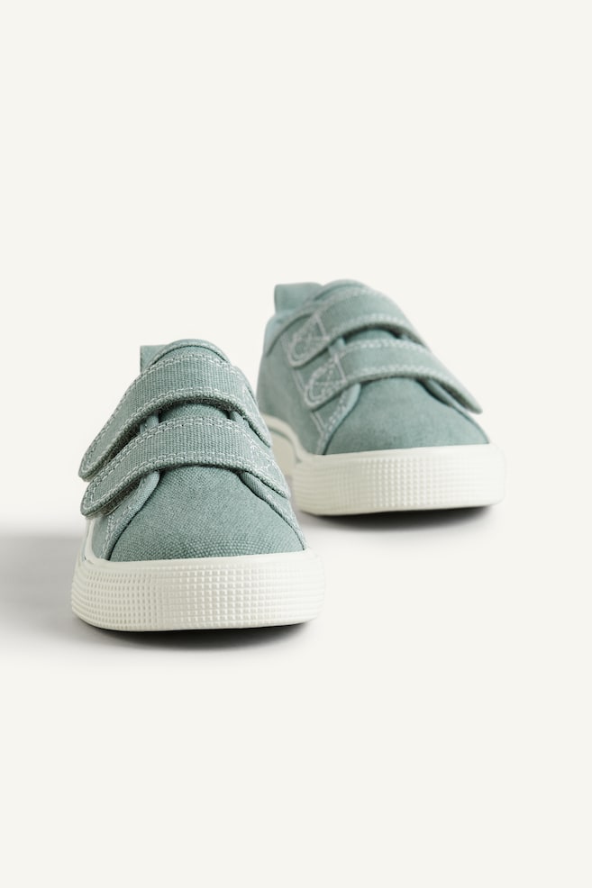 Canvas hook and loop trainers - Dusty green/Ecru - 2