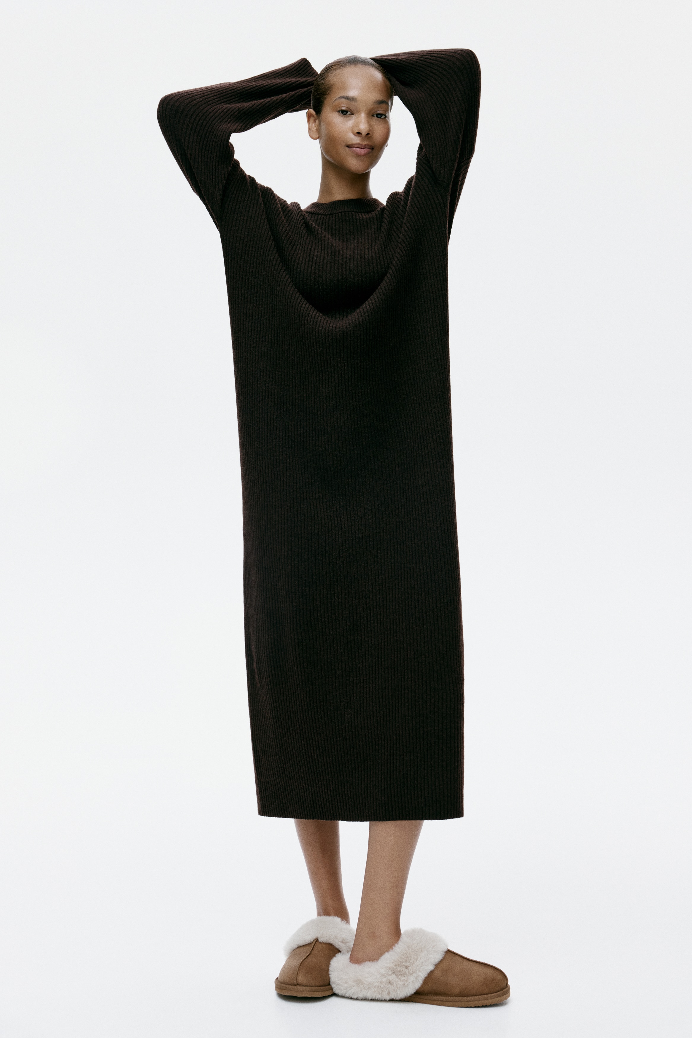 リブニットワンピース - ダークブラウン - レディース | H&M JP