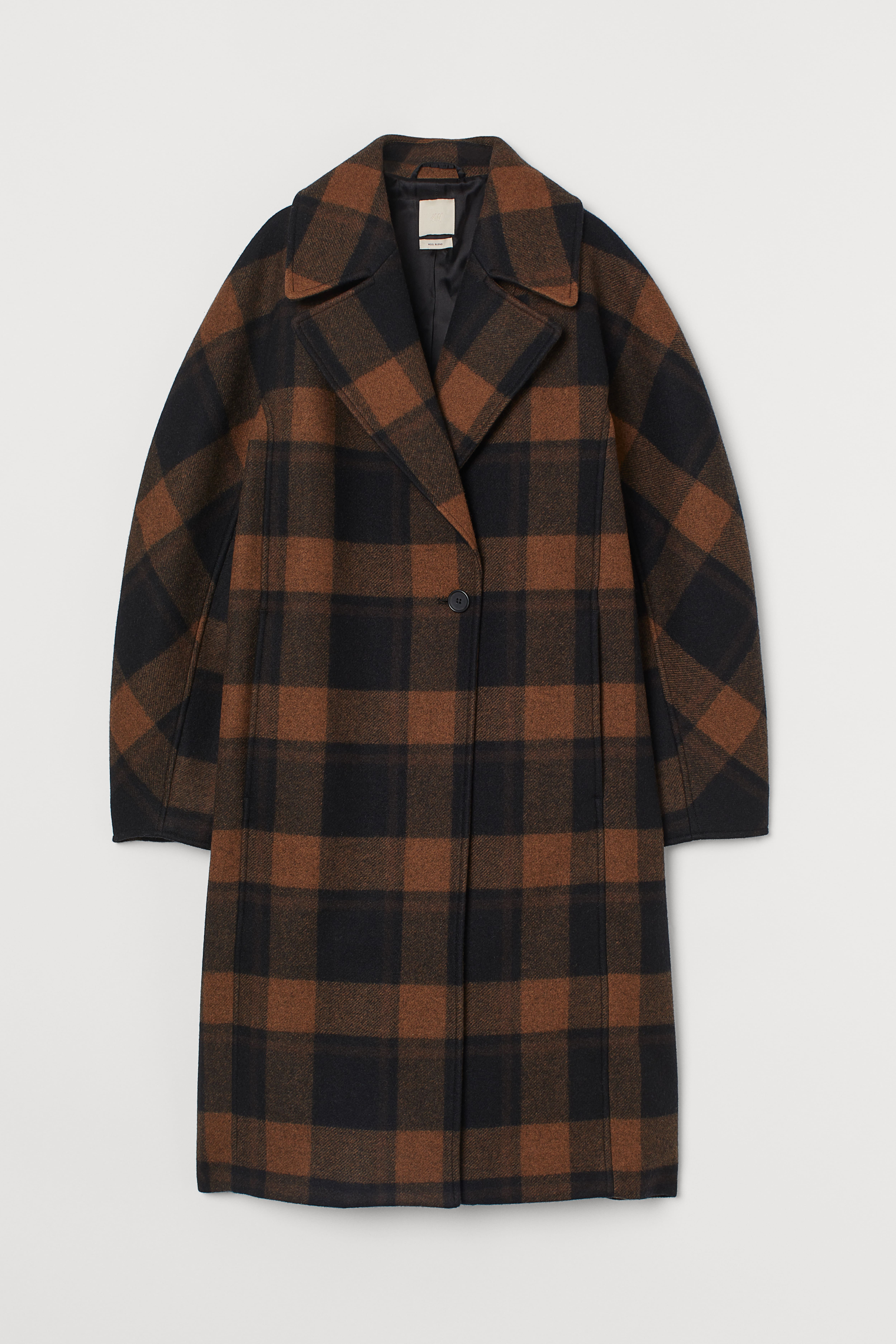 Wool blend Coat Brown black plaid Ladies H M US