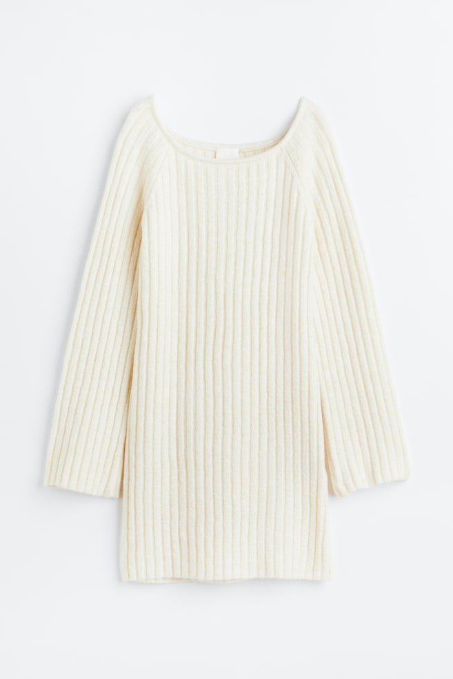 Rib-knit dress - Cream/Dark beige/Black - 2