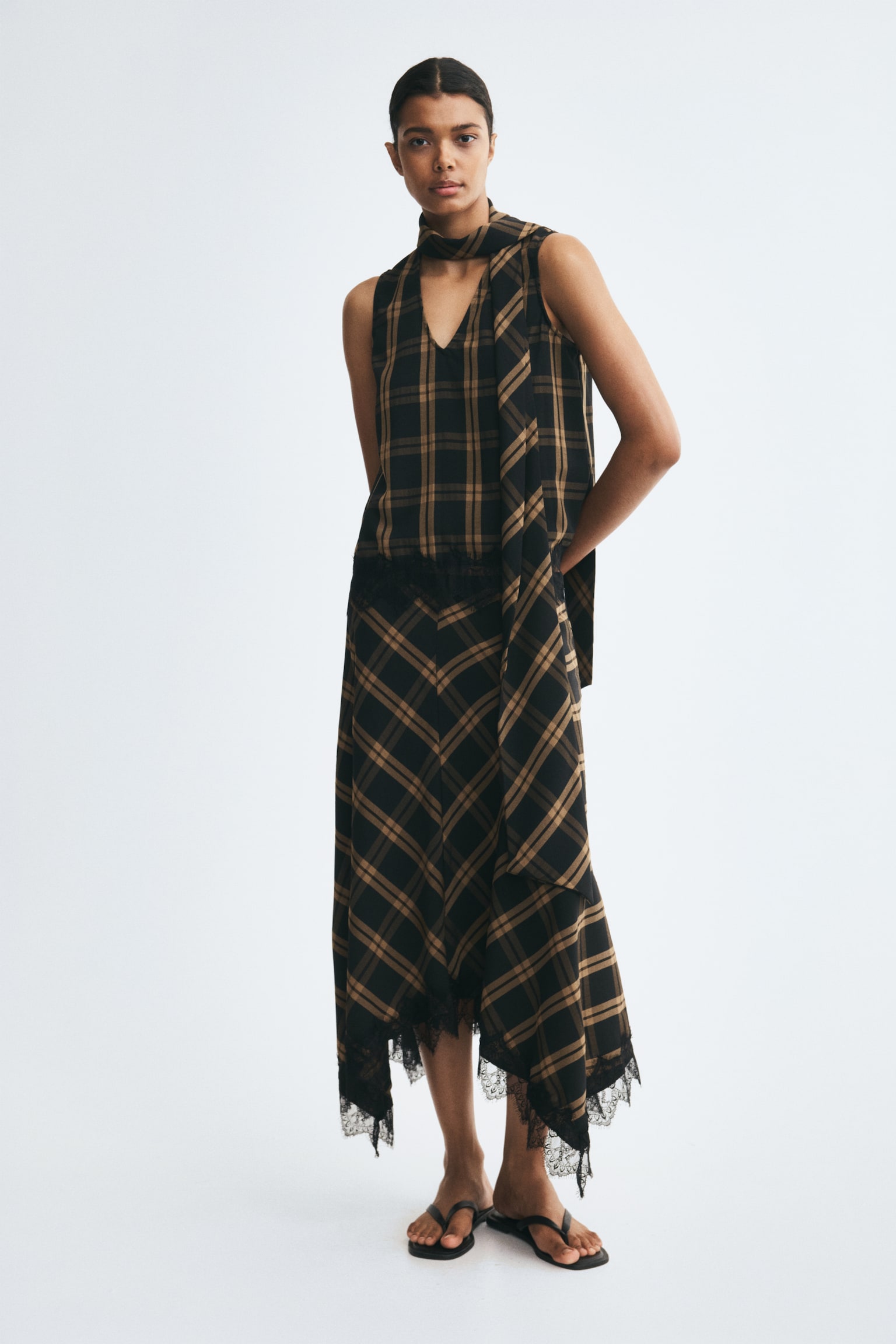 Женская юбка H&M Handkerchief Maxi, цвет: Коричневый / Клетчатый — фото 4