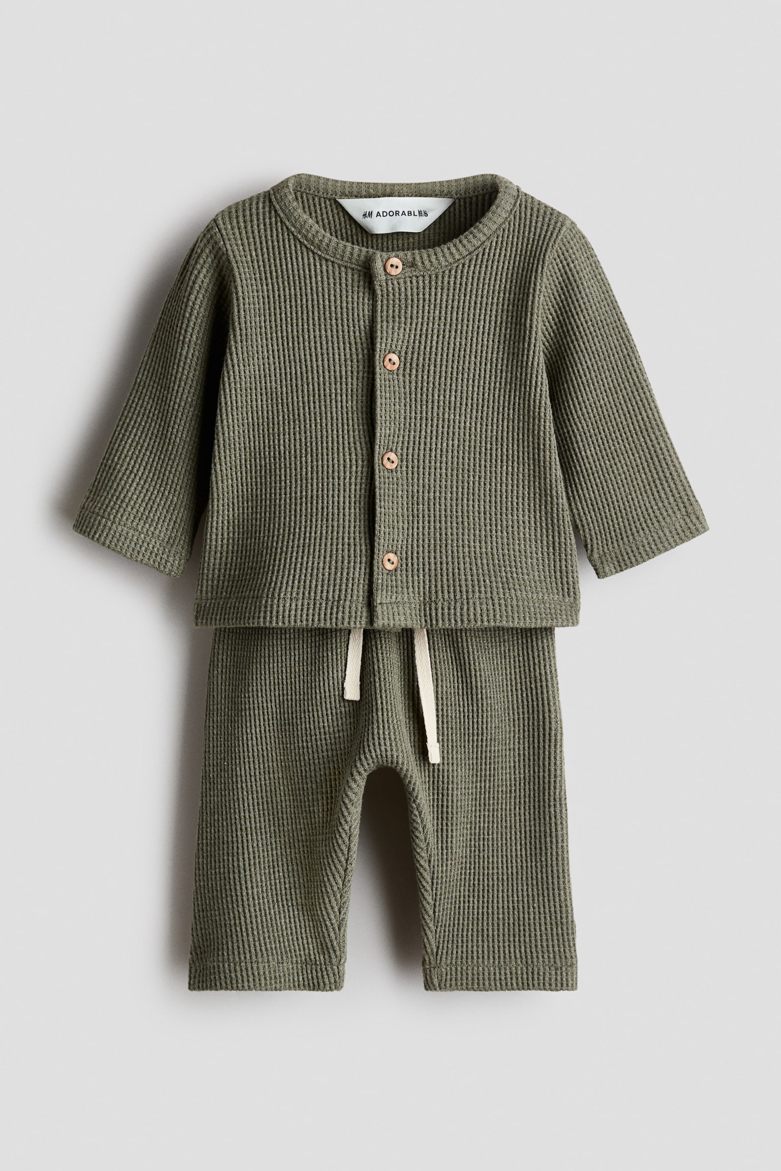 2-piece waffled cotton set - Khaki green
