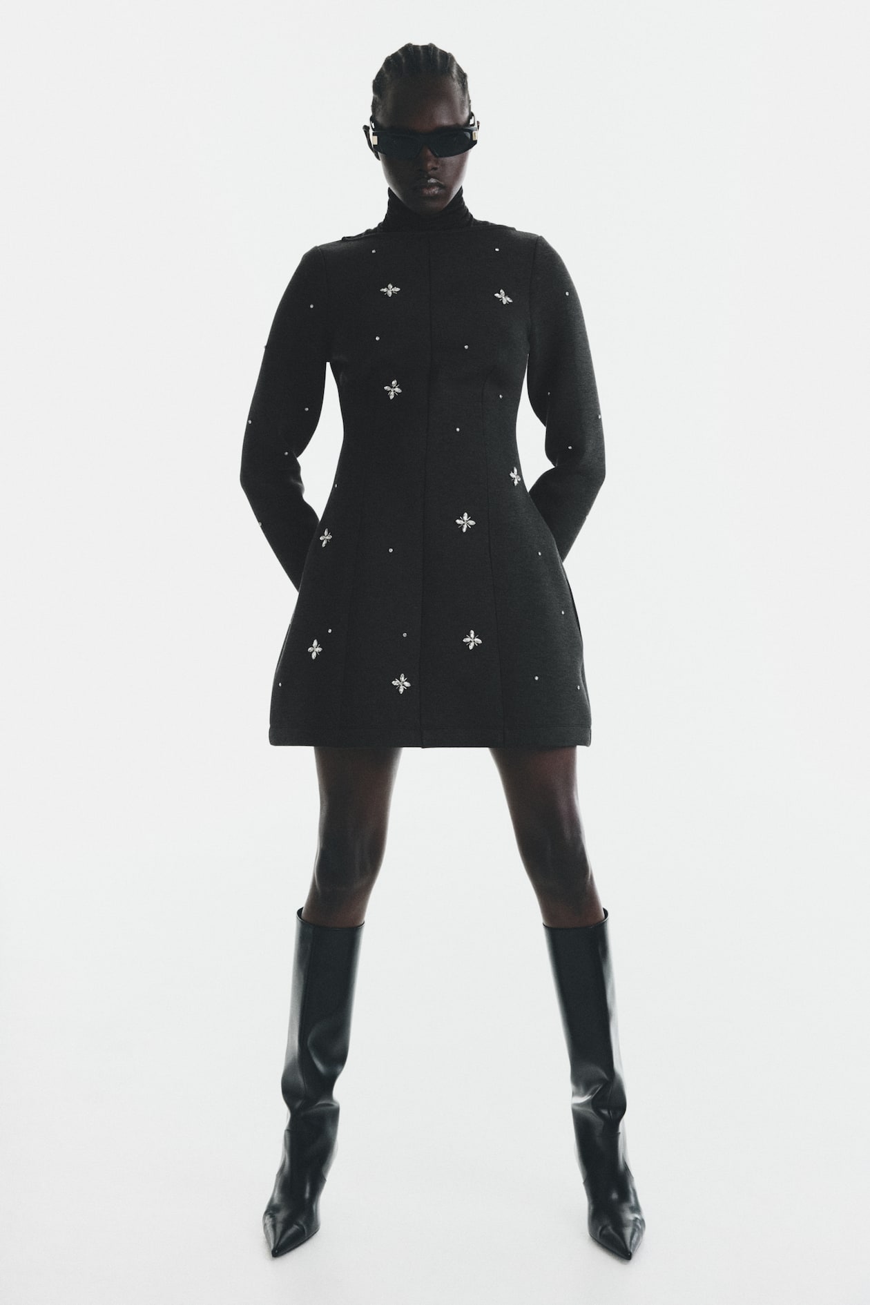 Rhinestone-Embellished Scuba Dress - image 2