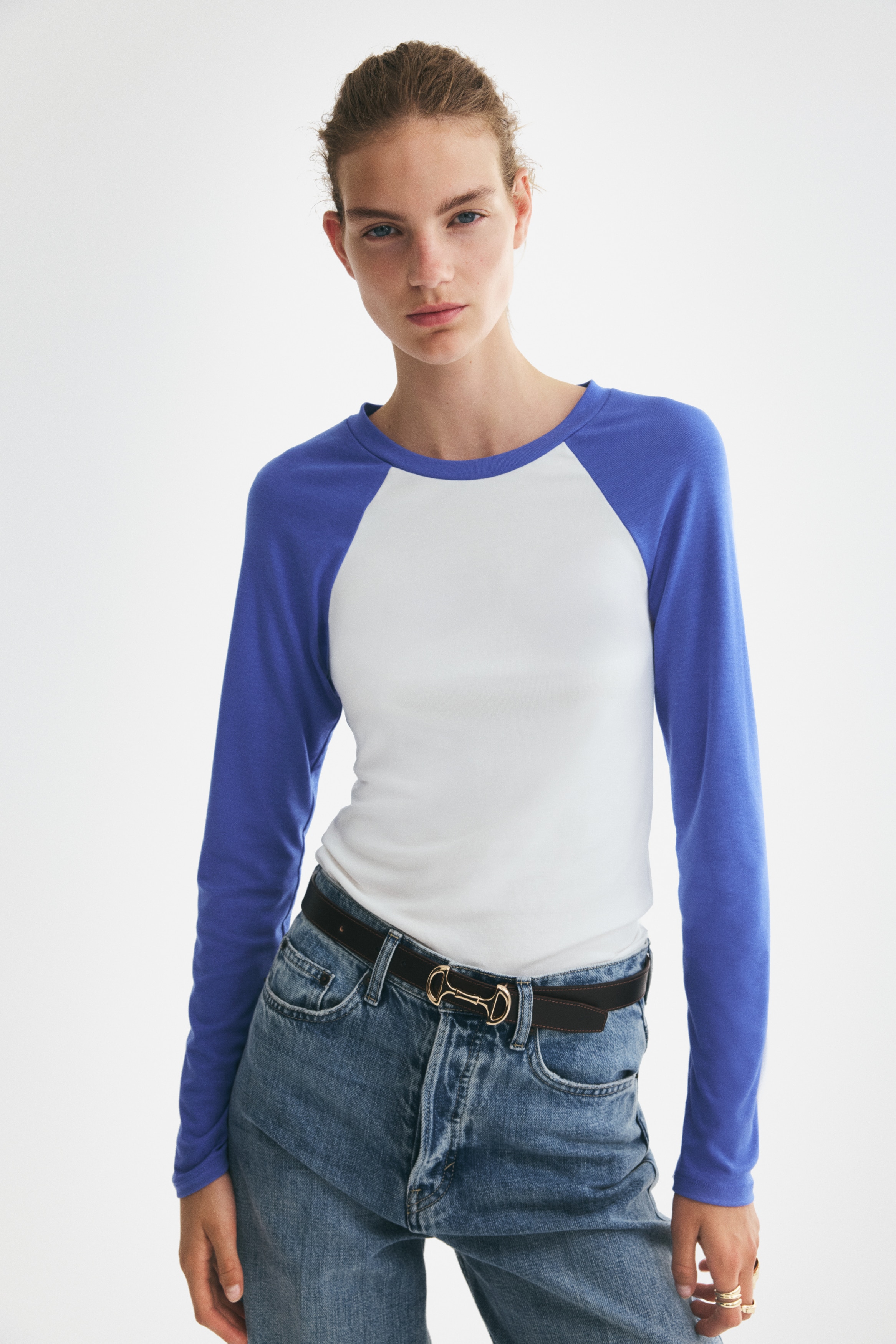 Reglan Kollu Jarse Üst - Beyaz/Blok renkli/Mavi/Blok renkli