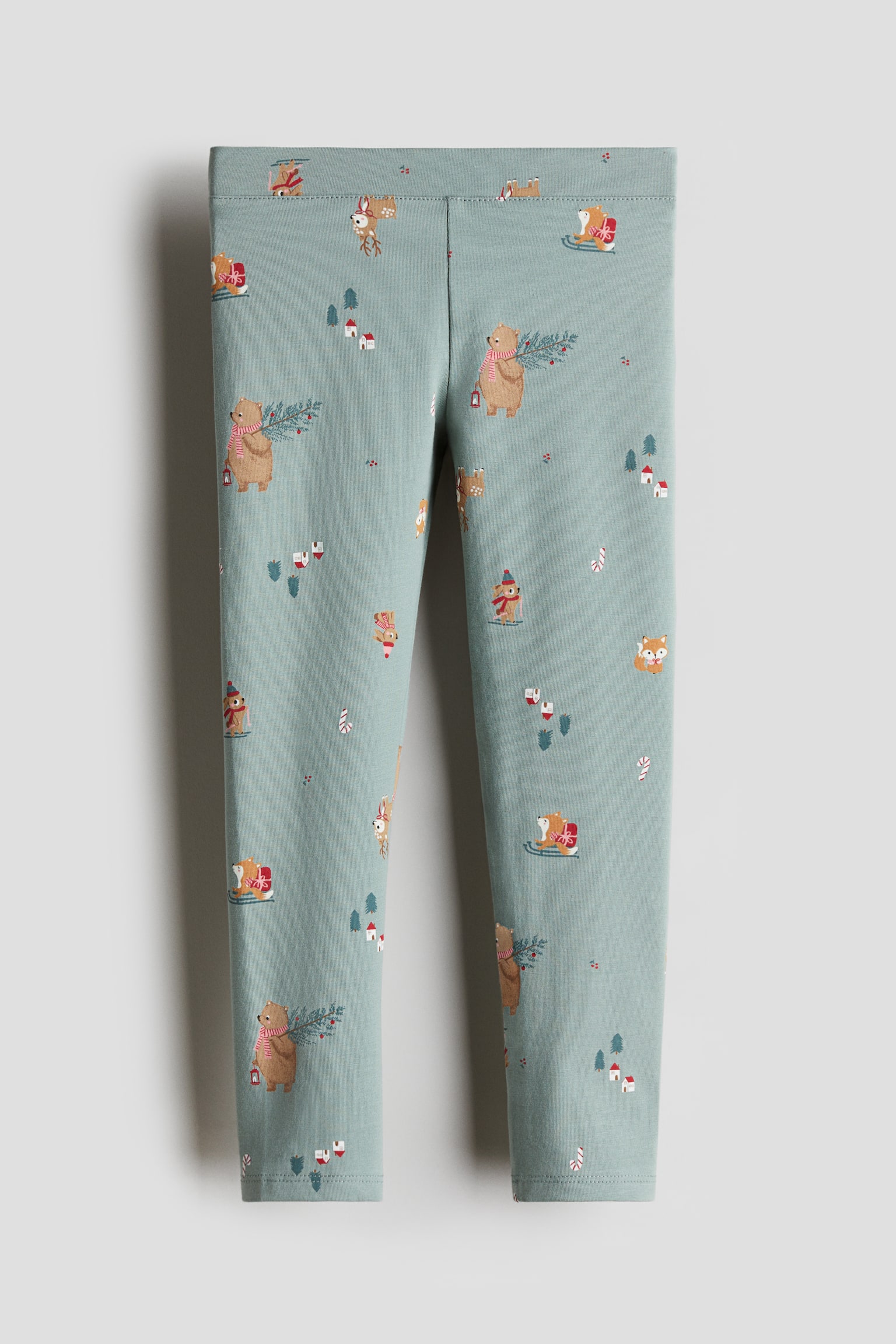 Printed jersey leggings - Dusty green/Reindeer/Light pink/Candy canes/Light purple/Unicorns/Light beige/Horses/Brown/Mice/Light pink/Patterned/Dark grey/Bats - 1