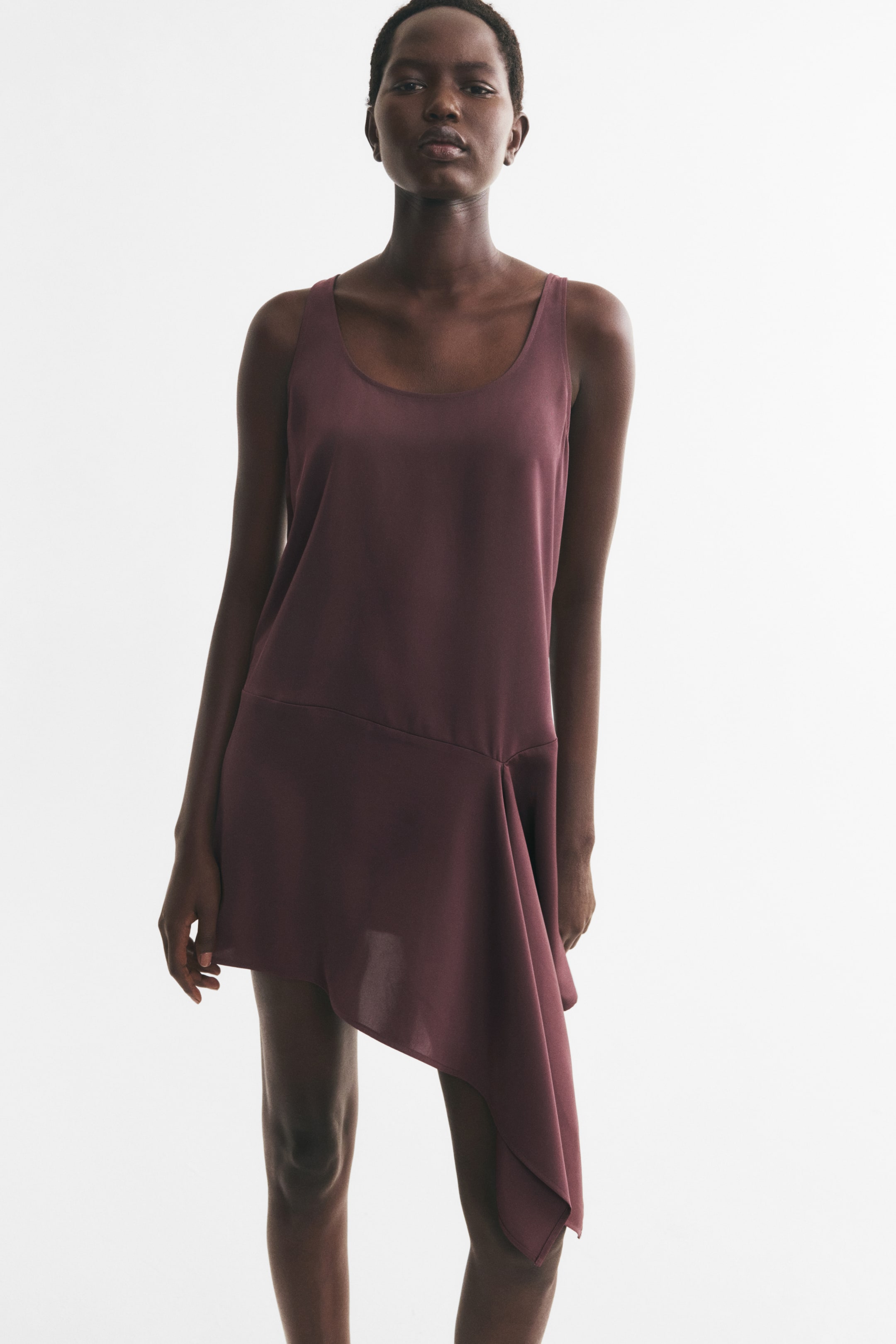 Draped-Panel Twill Dress