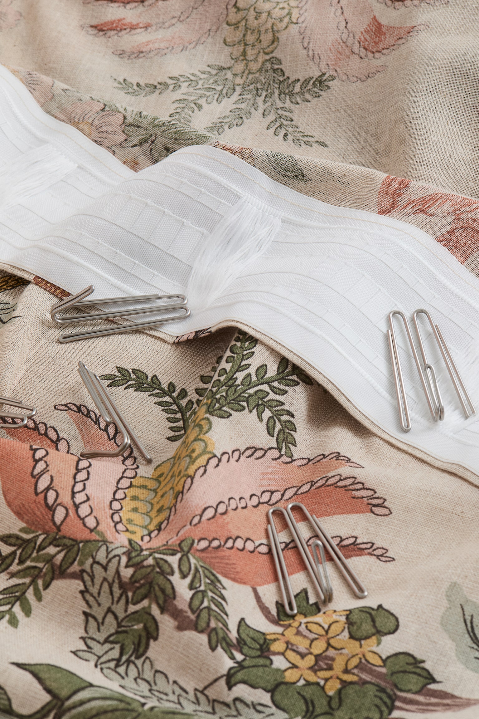 2-pack linen-blend curtain lengths - Light beige/Floral - 2