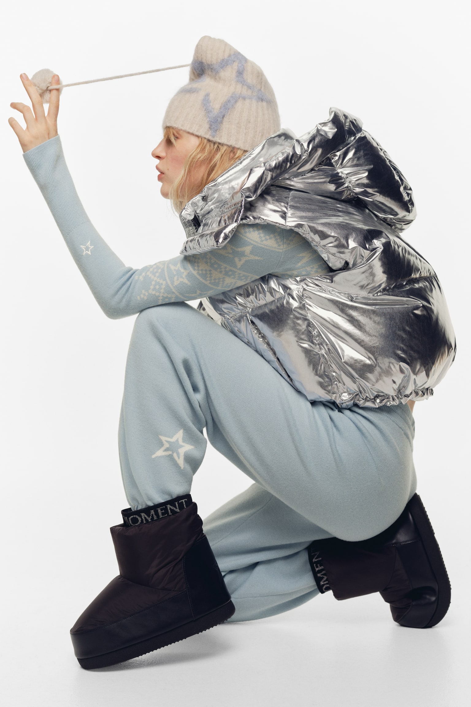 Fine-knit merino wool joggers - Light blue - 3