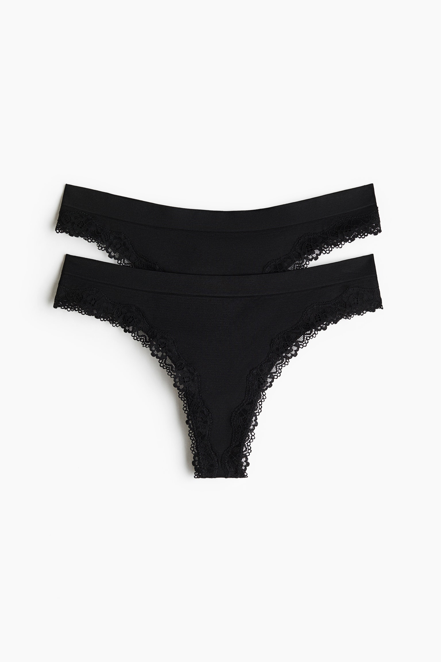 Thong 2件入無痕蕾絲飾邊內褲 - 黑色/深咖啡色 - 1