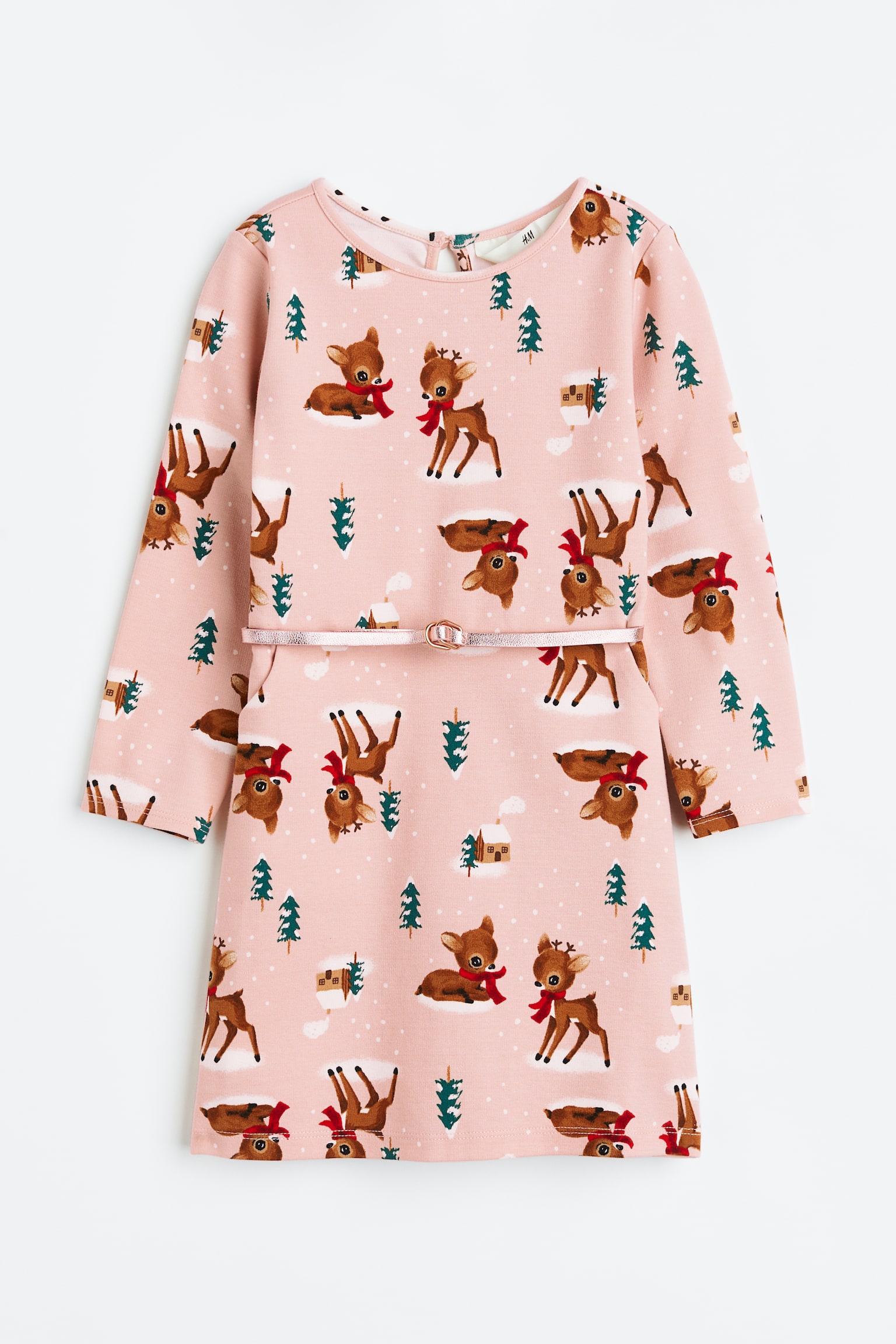 Belted jersey dress - Light pink/Deer