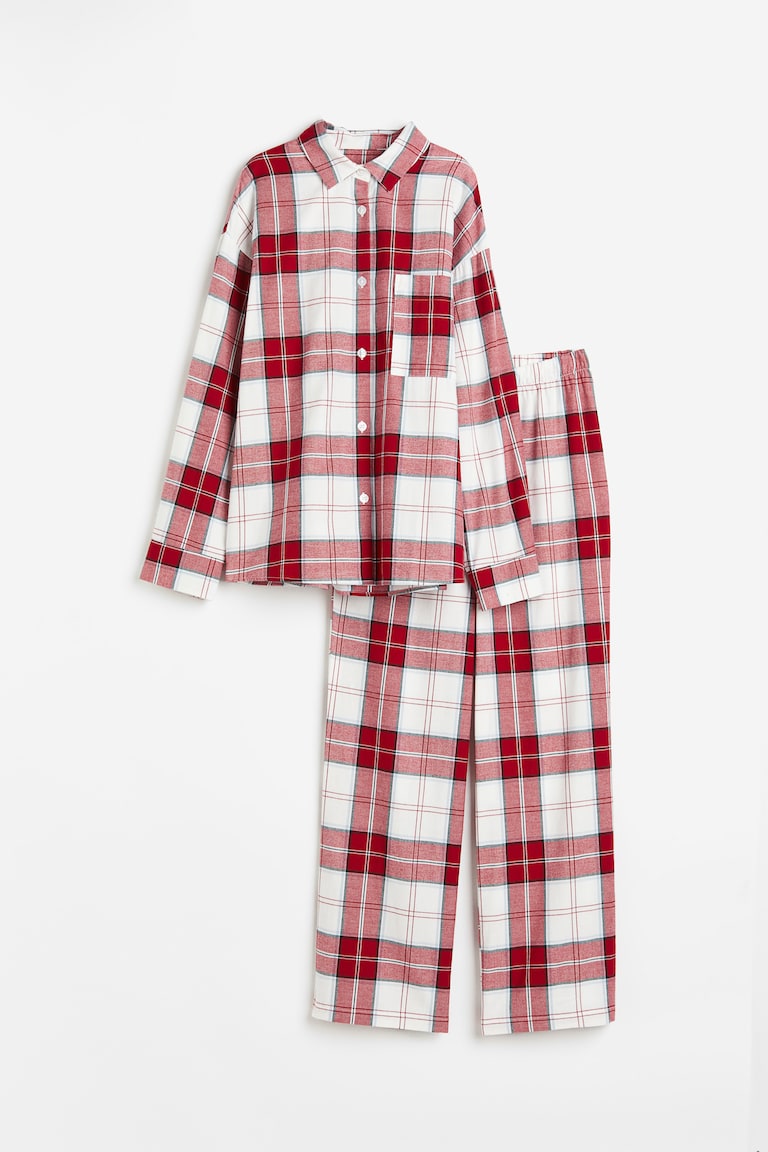 Set pigiama da donna a quadretti, 2 pezzi, pigiama in cotone