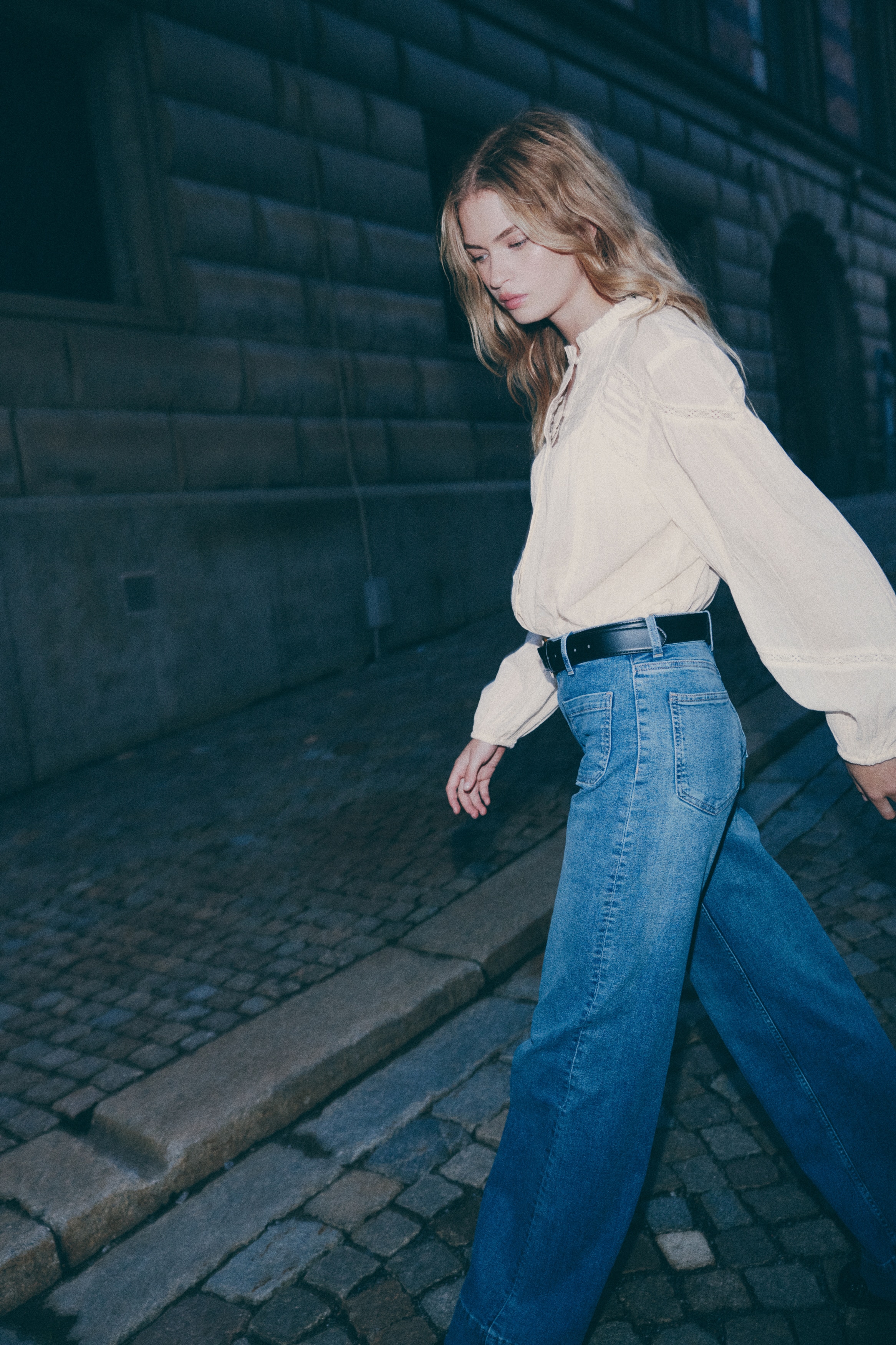 Frill-collared cotton blouse