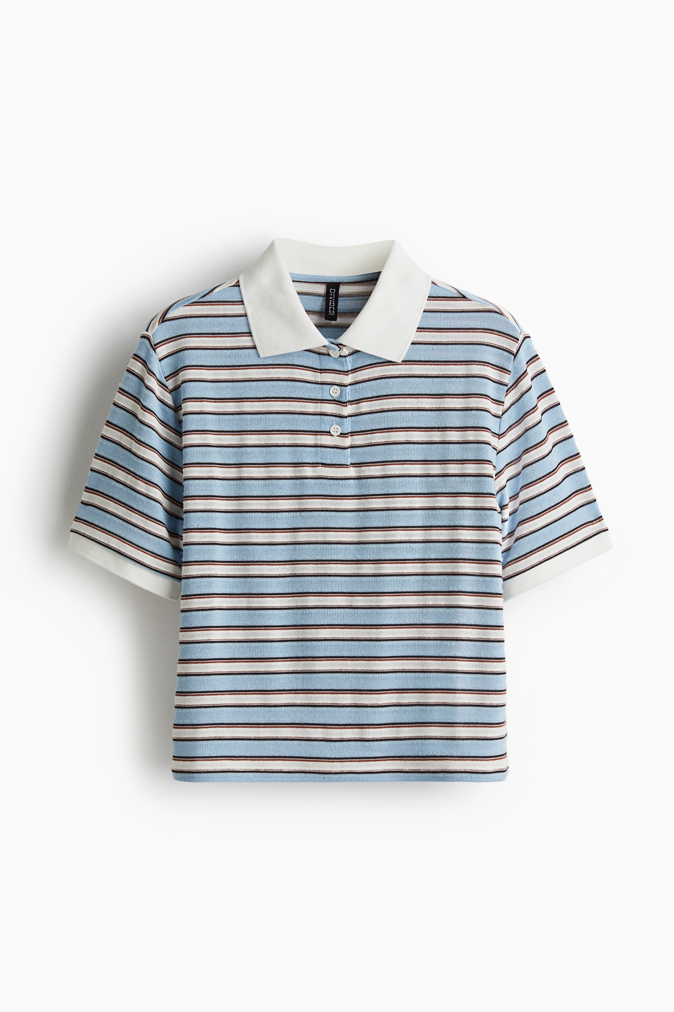 Fine-Knit Polo Shirt - Light blue/striped