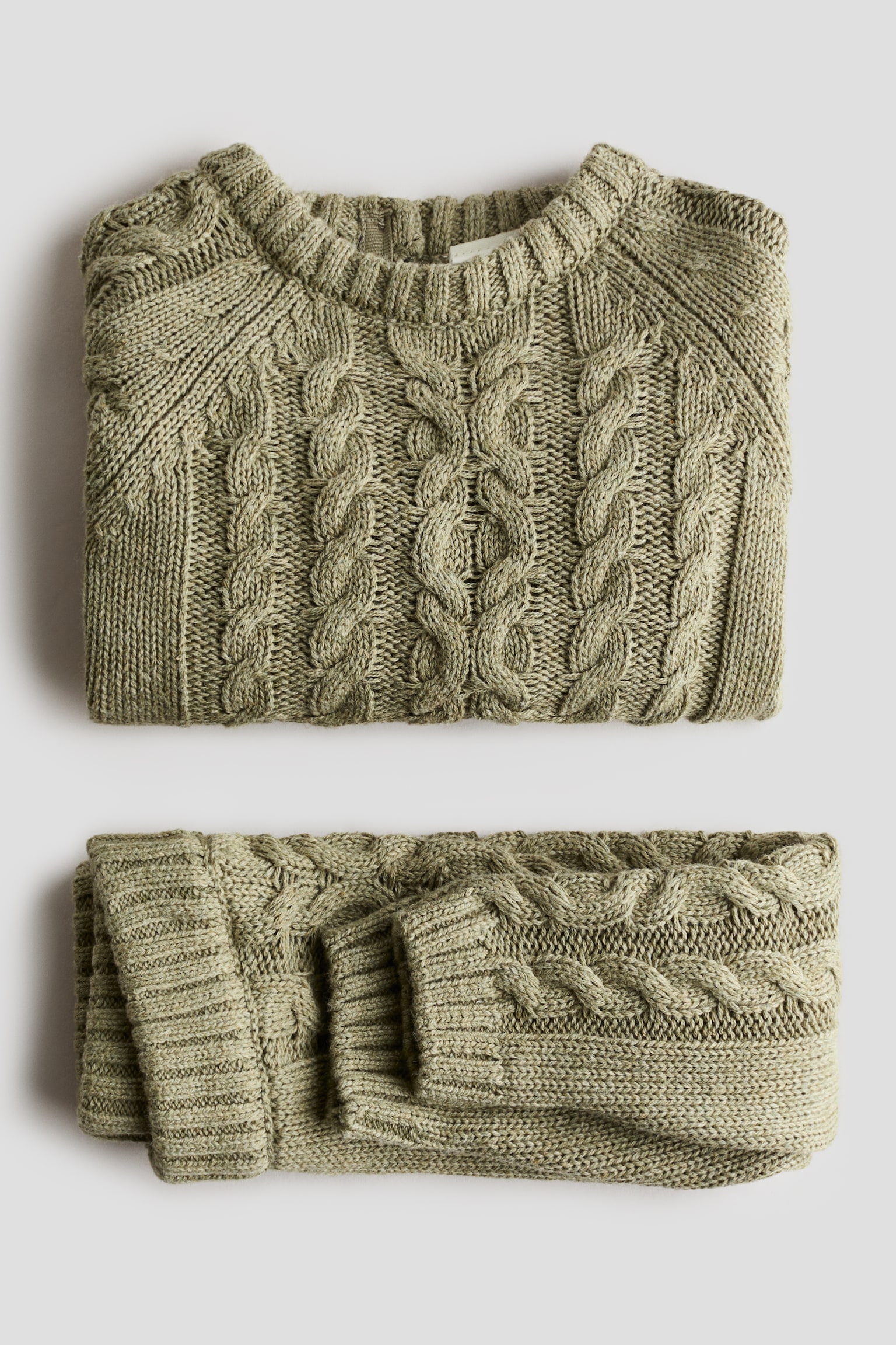 Conjunto de 2 piezas en punto de algodón - Khaki green/Beige claro - 2