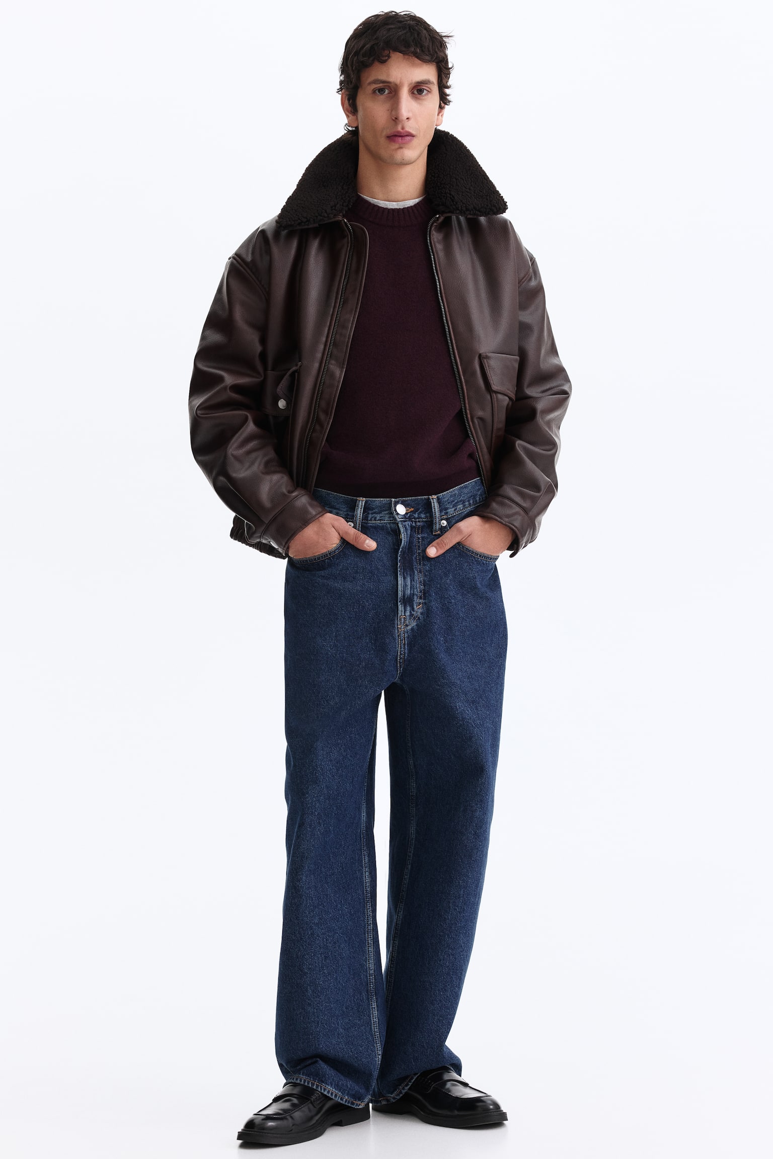 סוודר מוברש Regular Fit - בורדו/תכלת - 4